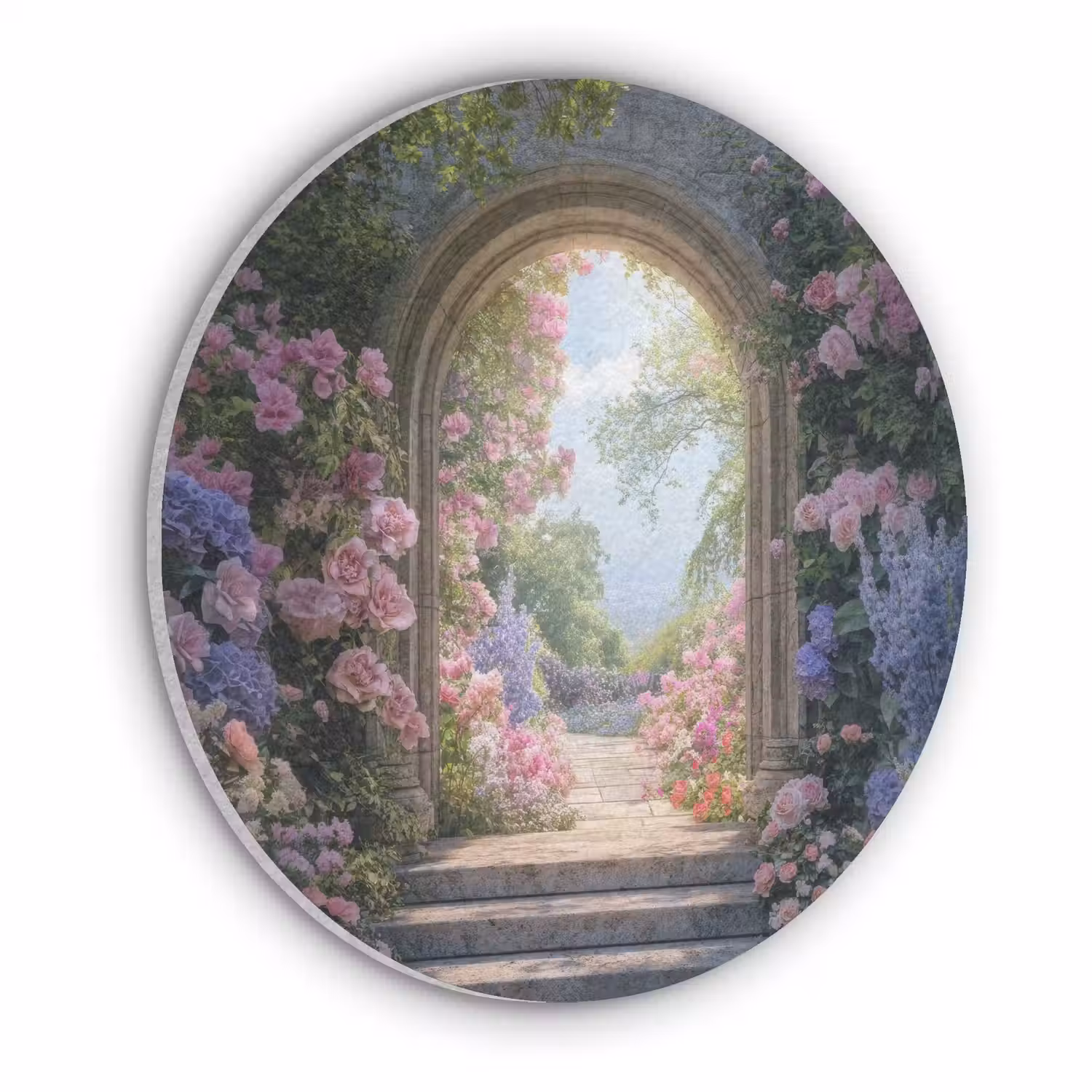 Doorkijk - Rozen - Vintage - Bloemen Akoestische PET Vilt - Rond klein -3d
