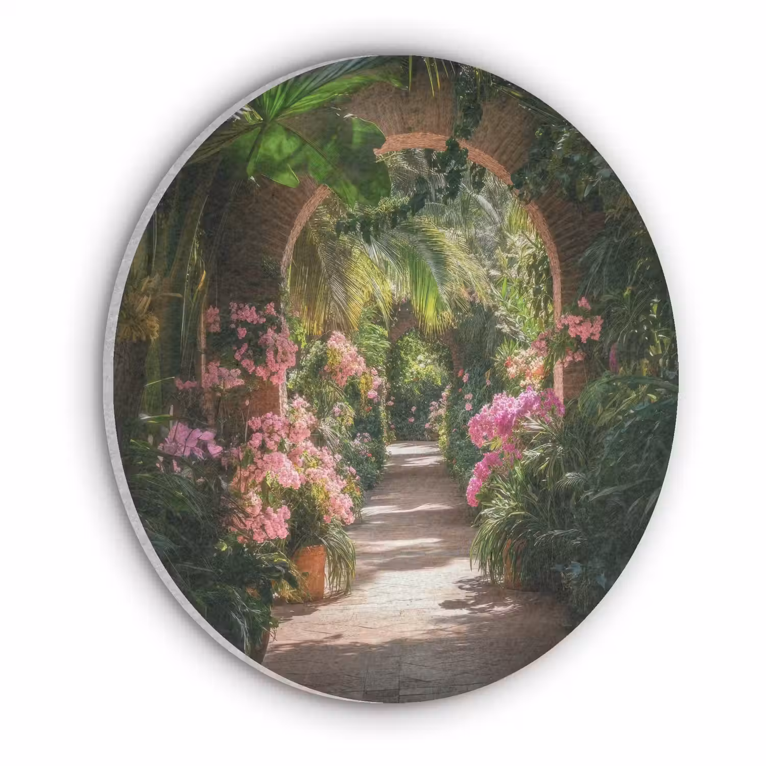 Doorkijk - Tropisch - Bloemen - Natuur Akoestische PET Vilt - Rond klein -3d