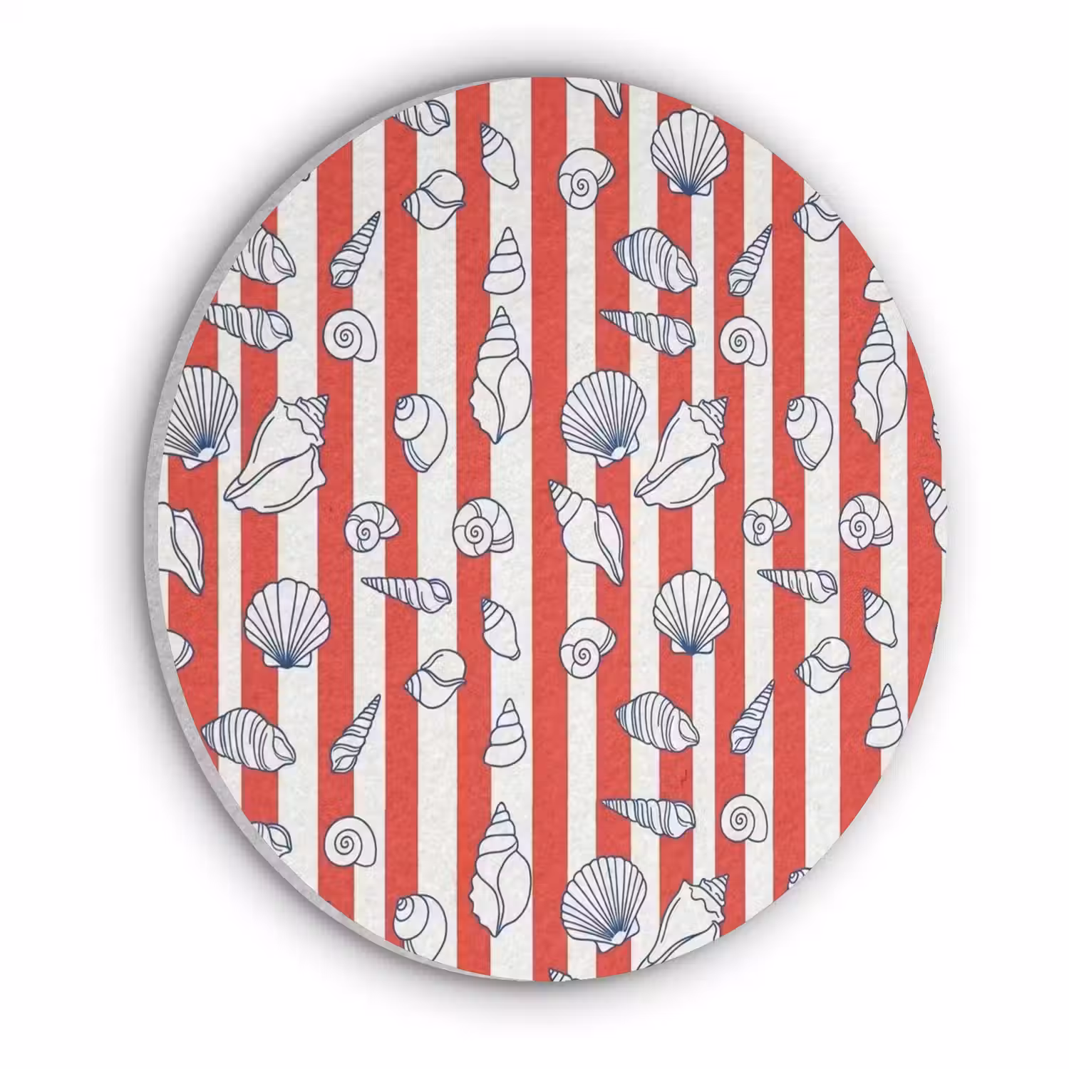 Schelp - Zeedieren - Zomer - Illustratie - Rood - Blauw Akoestische PET Vilt - Rond klein -3d