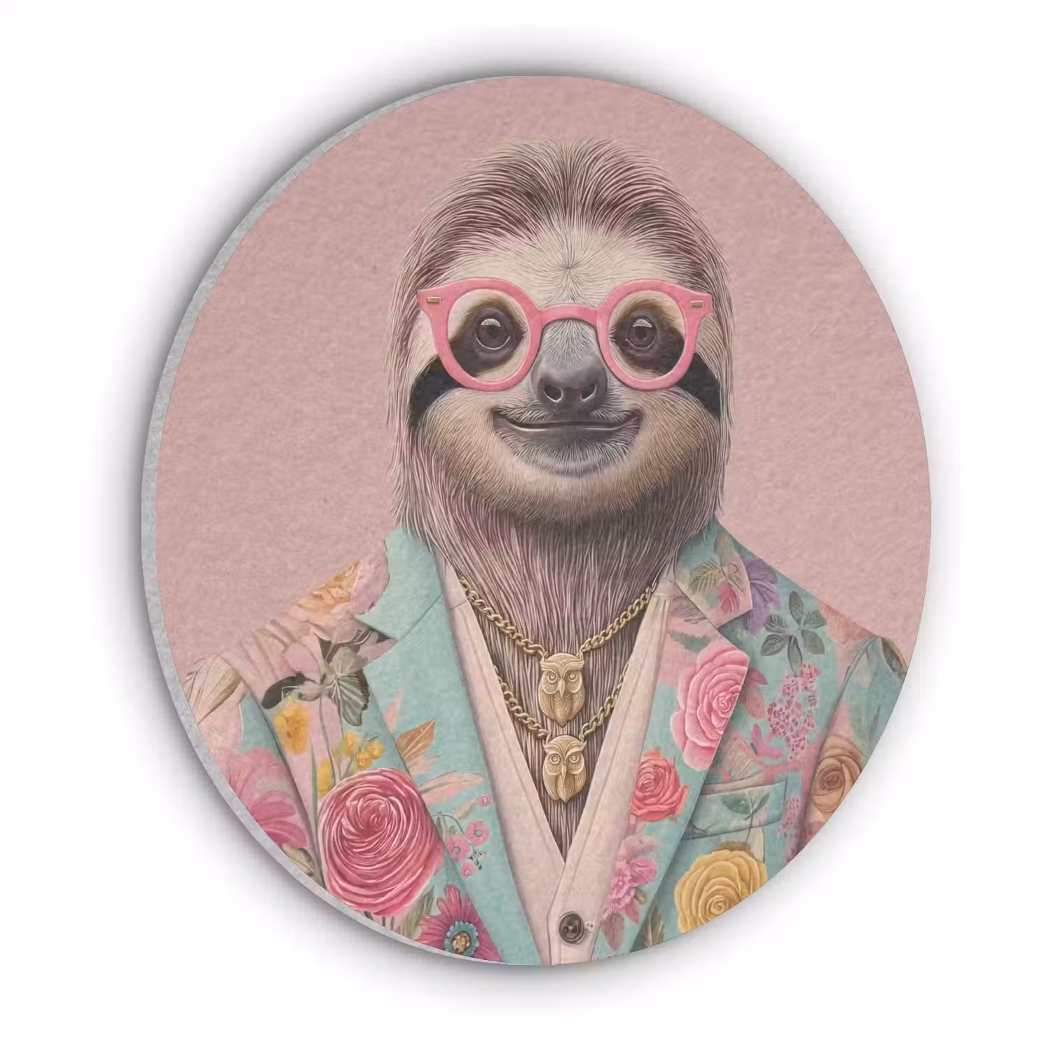 Luiaard - Bloemenprint - Bril - Roze Akoestische PET Vilt - Rond klein -3d