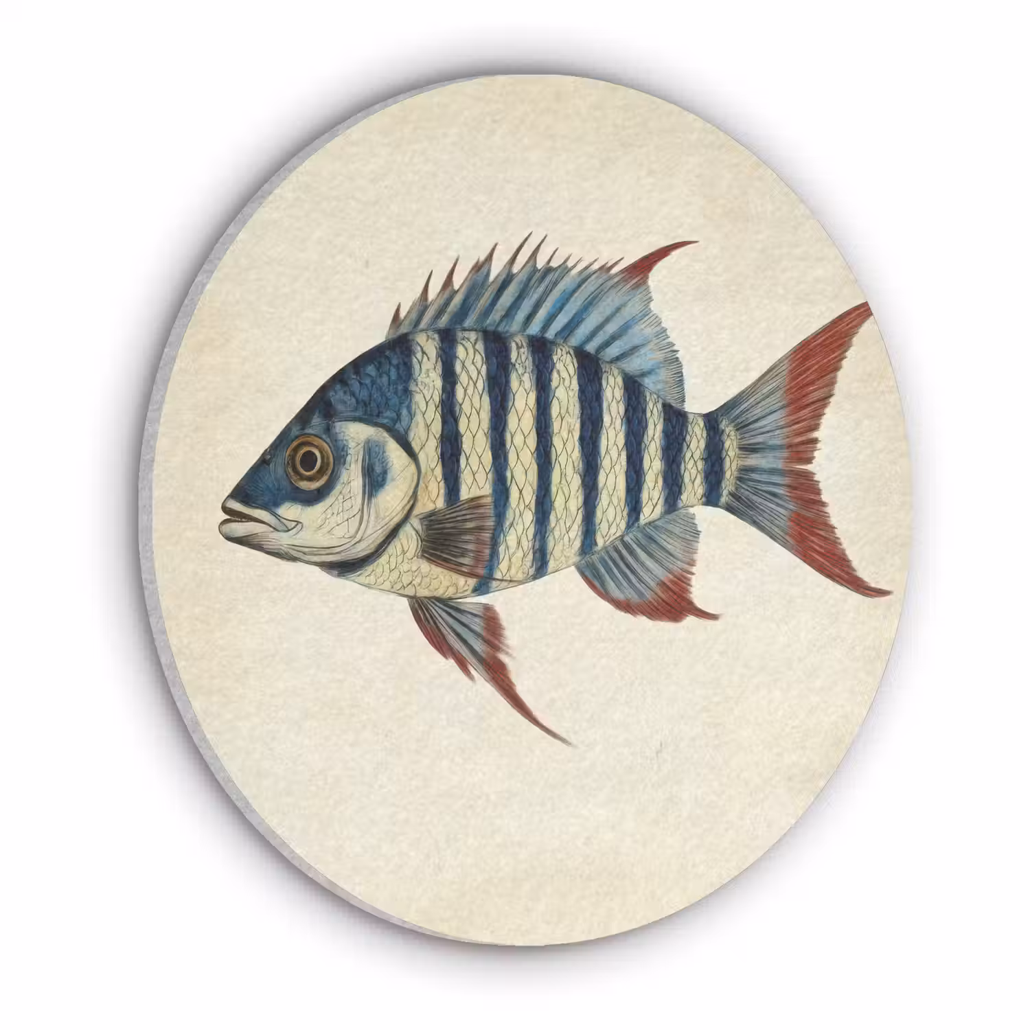 Gestreept - Donkerblauw - Rugvin - Vis Akoestische PET Vilt - Rond klein -3d