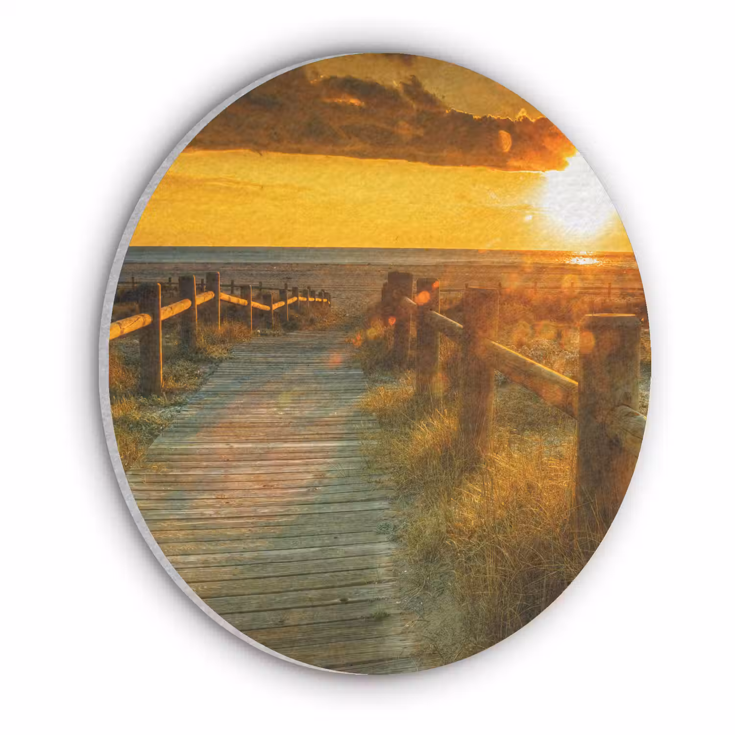 Zon - Strand - Duin - Horizon - Gras - Pad - Oranje Akoestische PET Vilt - Rond klein -3d