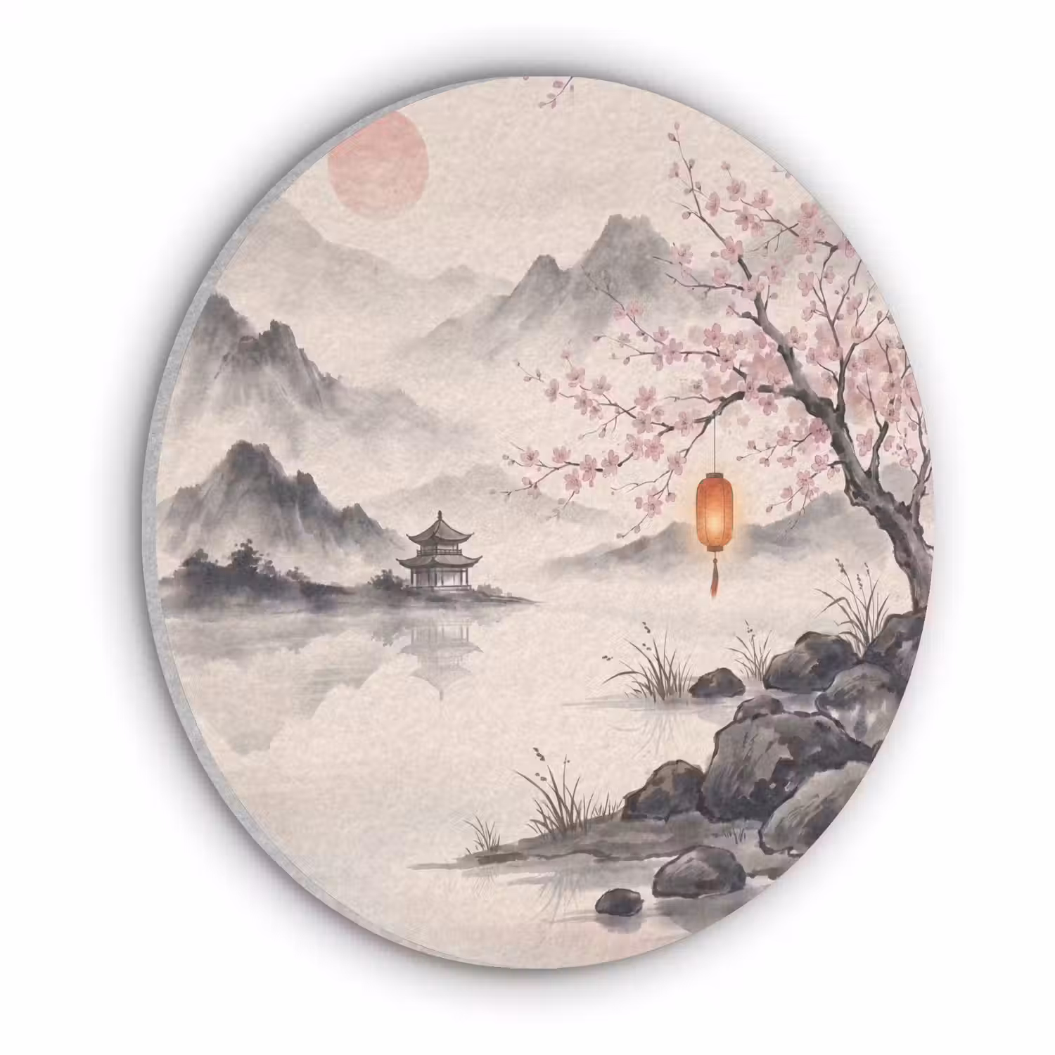 Zon - Japans - Traditioneel Akoestische PET Vilt - Rond klein -3d