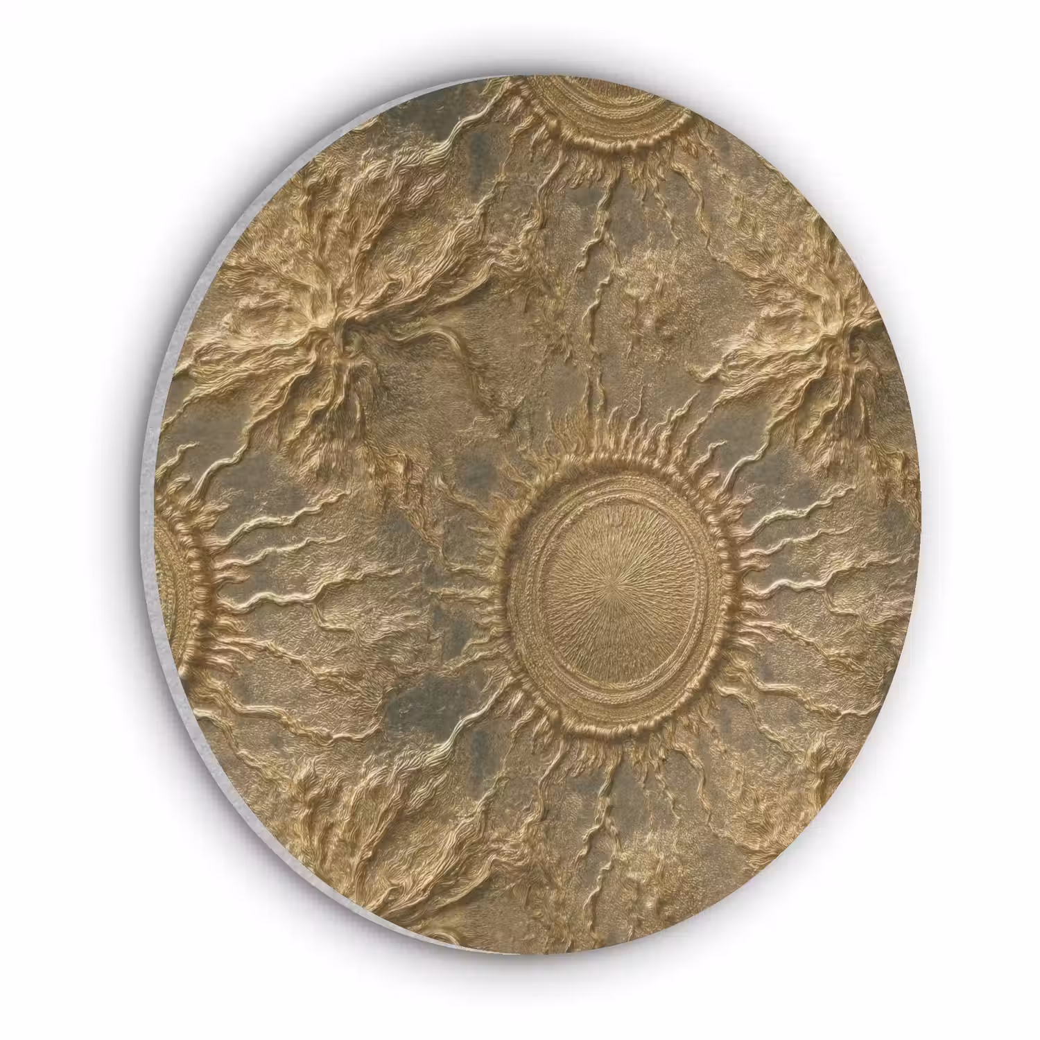 Zon - Reliëf - Antiek - Goud Akoestische PET Vilt - Rond klein 838 -3d