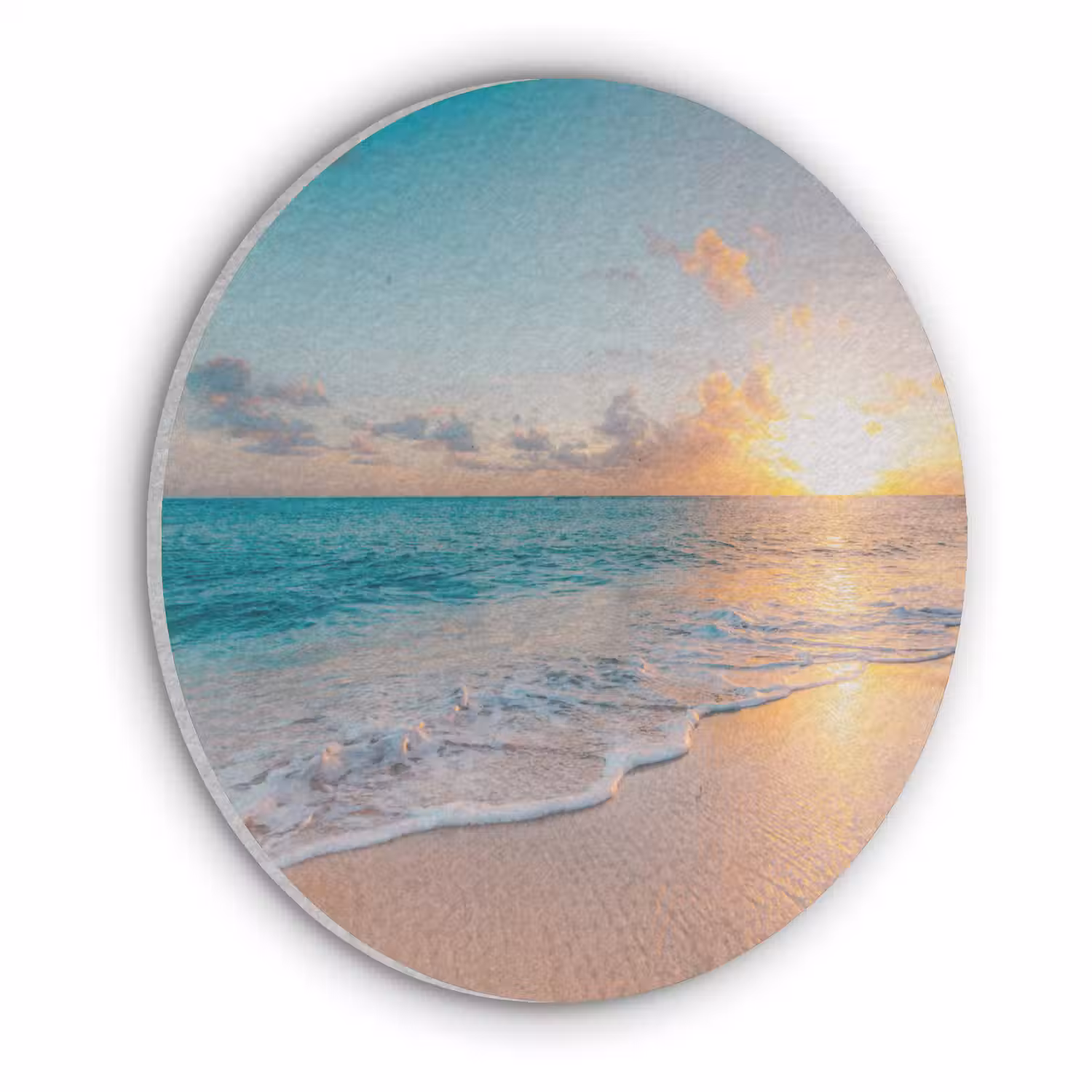Zonsondergang - Strand - Zee - Zomer - Blauw Akoestische PET Vilt - Rond klein -3d
