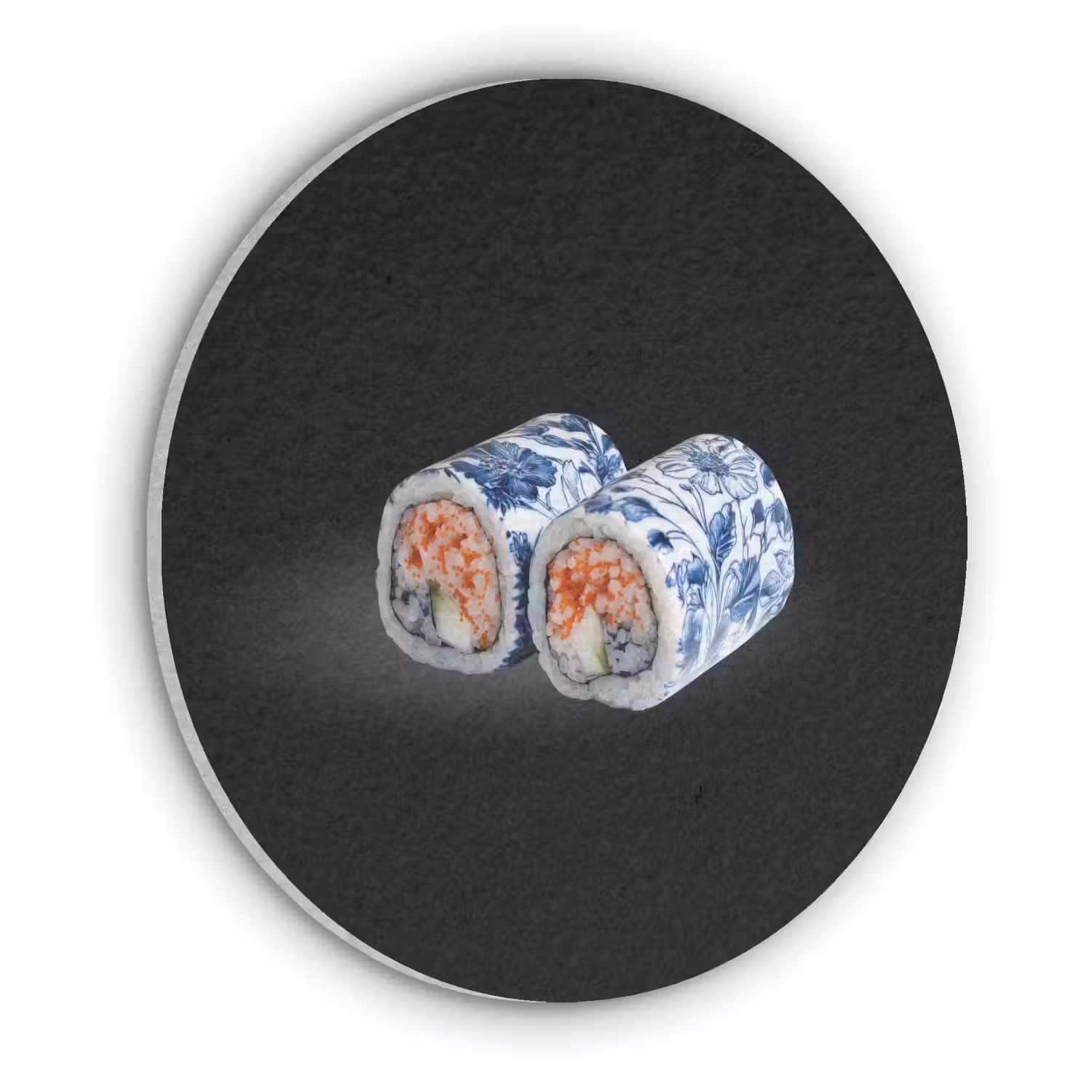 Sushi - Delfts blauw - Rijst - Vis - Elegant Akoestische PET Vilt - Rond klein -3d
