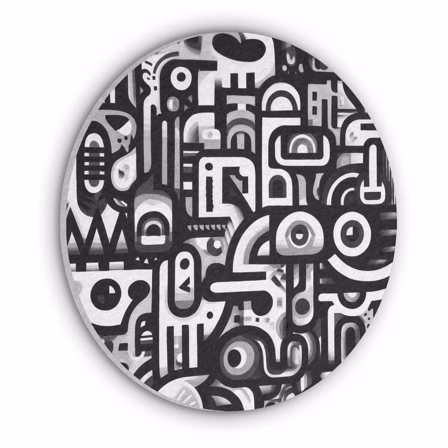 Symbolen - Abstract - Grafisch - Zwart Akoestische PET Vilt - Rond klein -3d