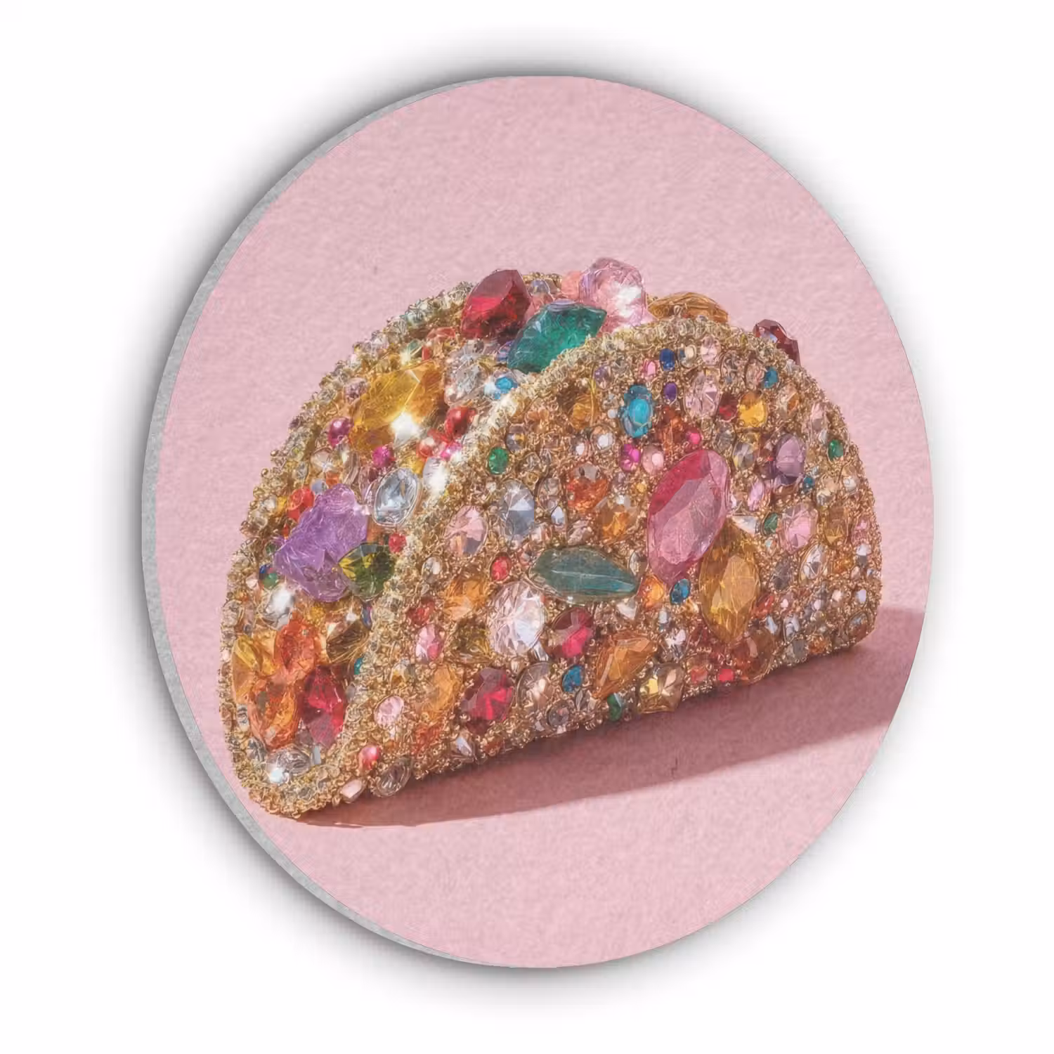 Taco - Kleurrijk - Edelstenen - Goud Akoestische PET Vilt - Rond klein -3d