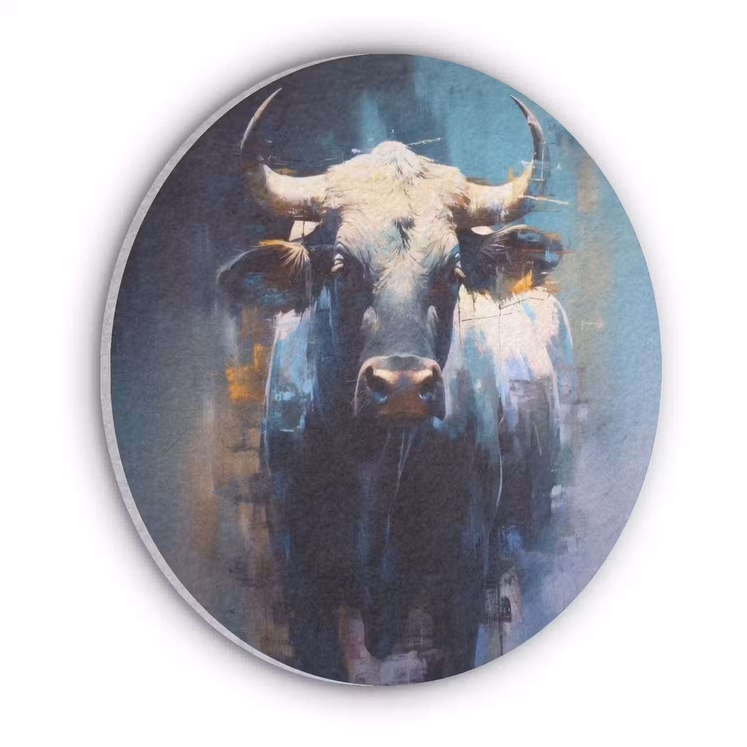 Stier - Zwart - Abstract - Horens Akoestische PET Vilt - Rond klein -3d