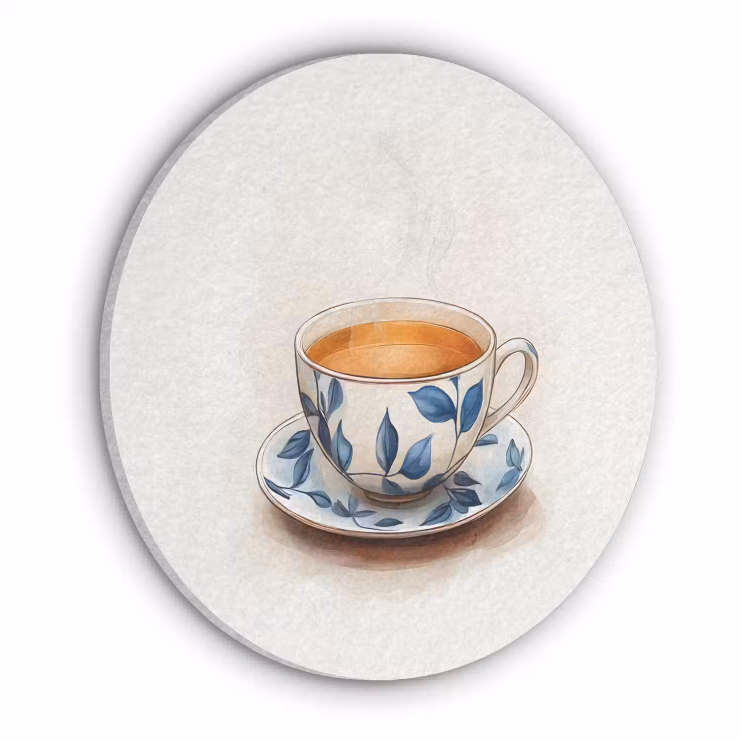 Theekop - Bladeren - Blauw Akoestische PET Vilt - Rond klein -3d