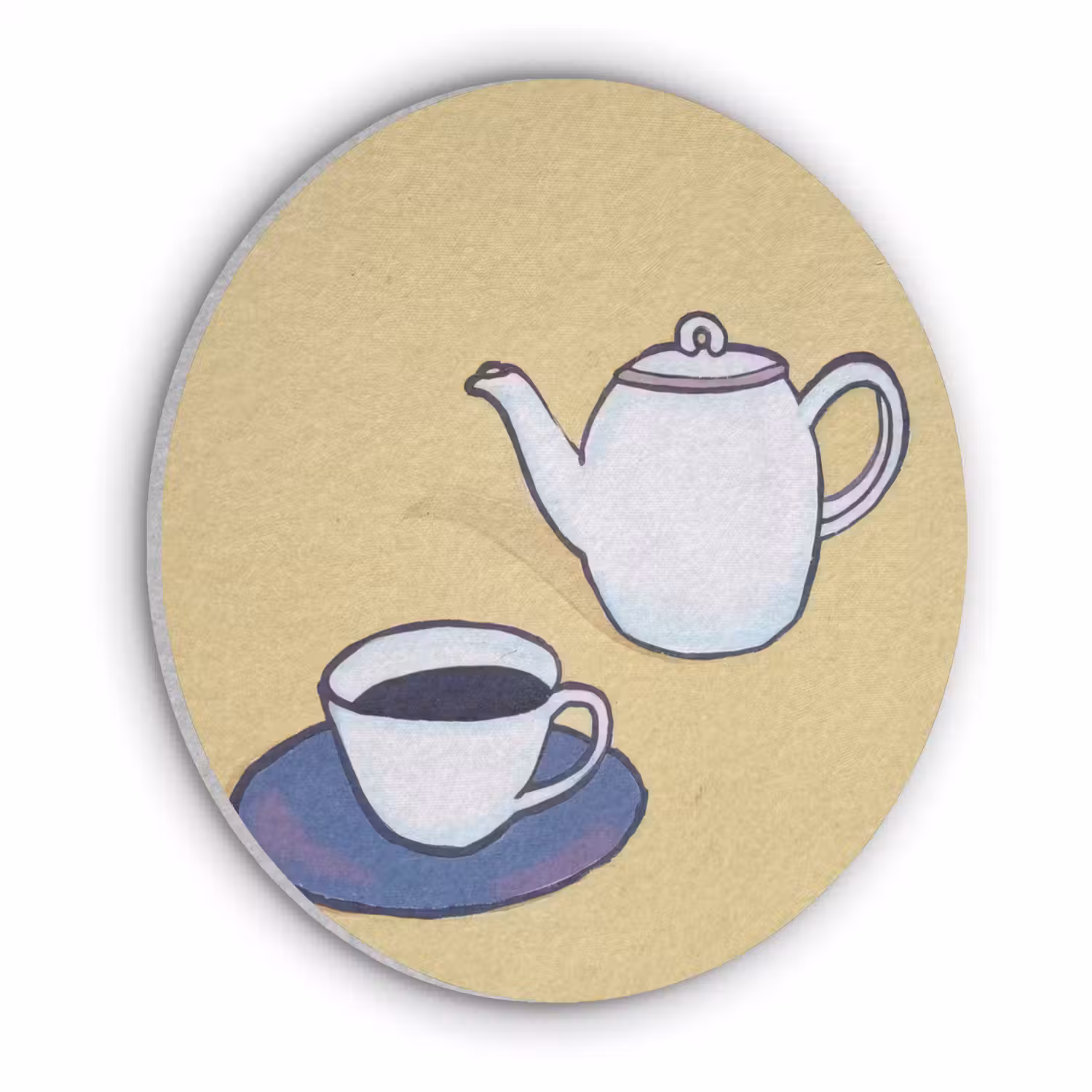 Theepot - Kopje - Beige - Illustratie Akoestische PET Vilt - Rond klein -3d