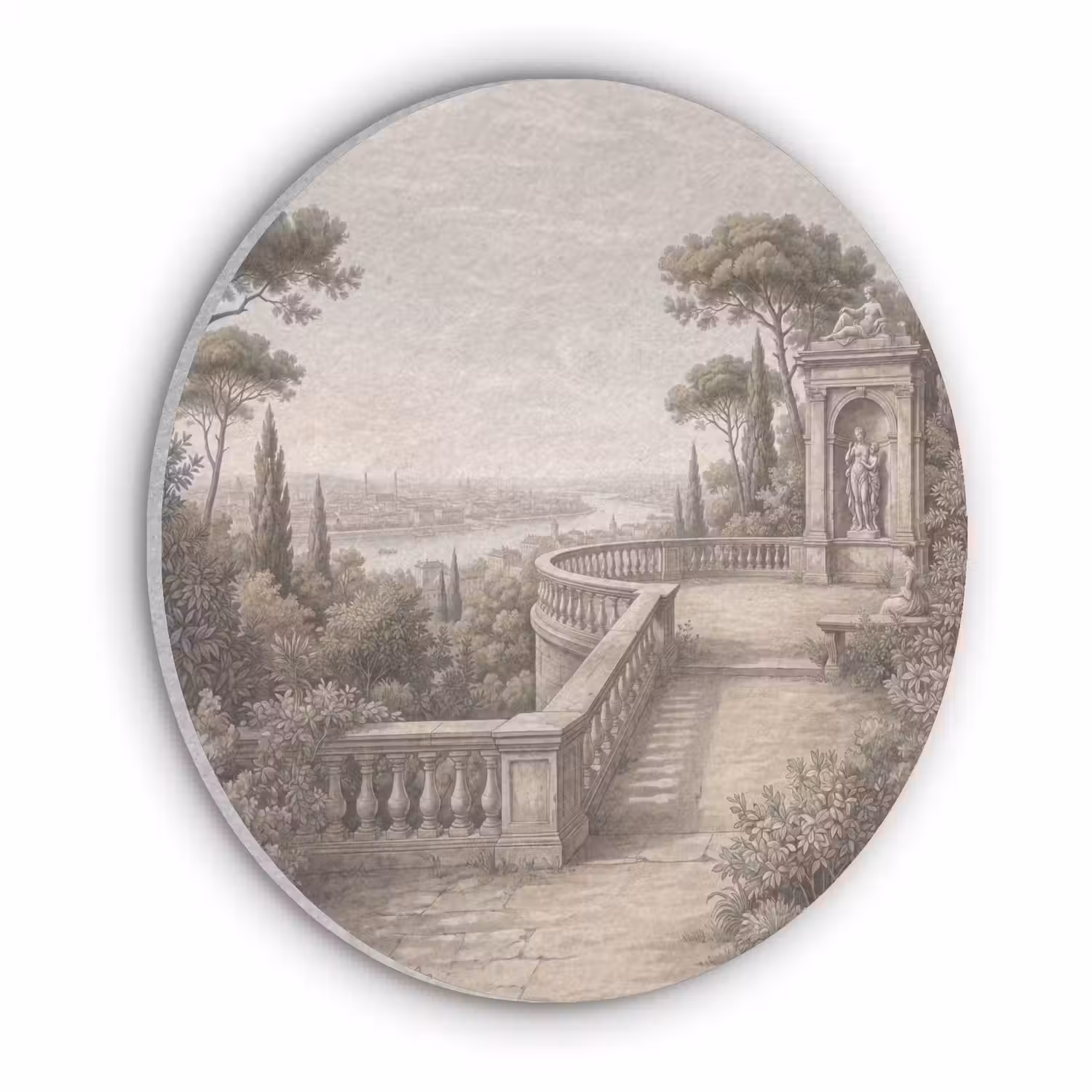 Terras - Stad - Uitzicht - Rivier Akoestische PET Vilt - Rond klein -3d