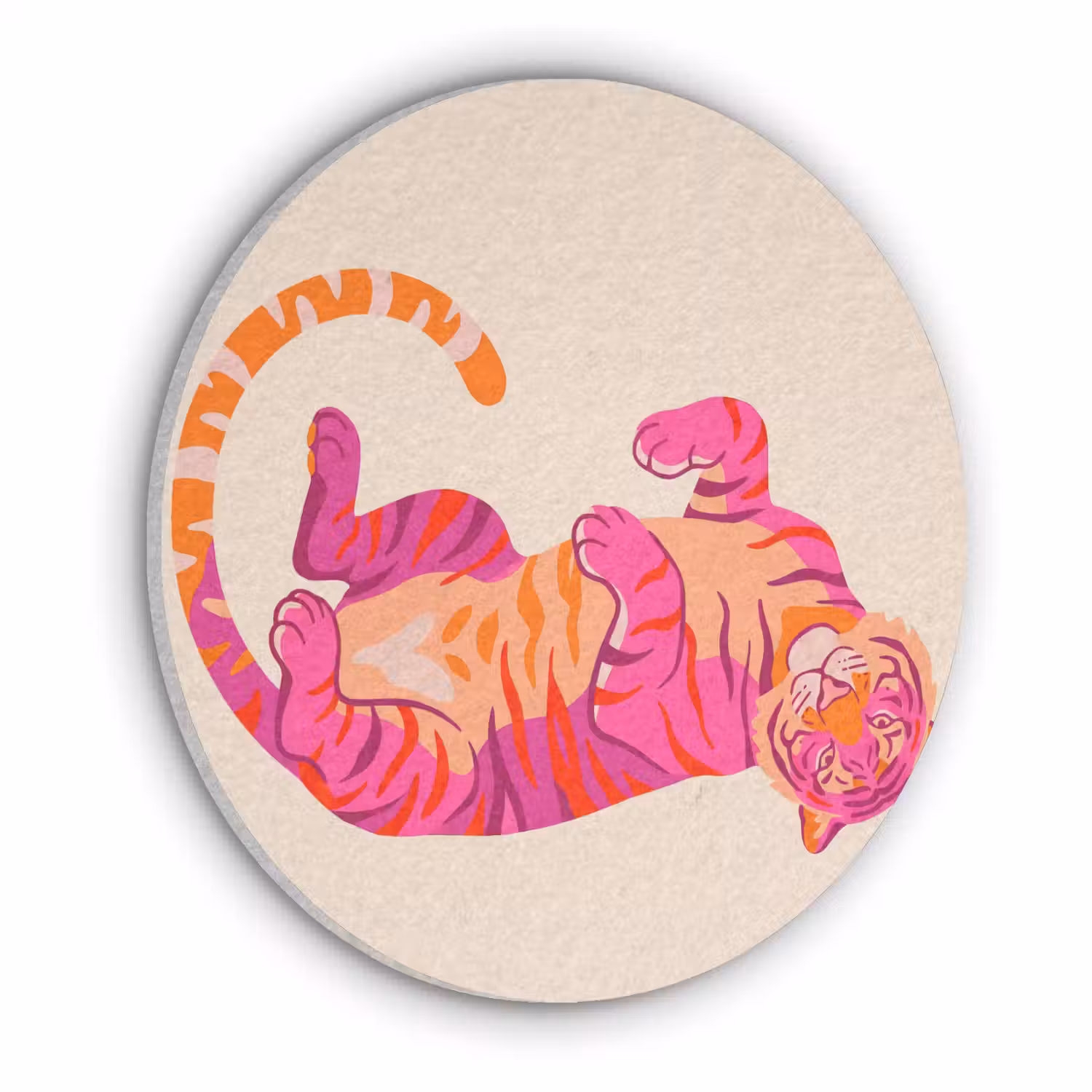 Tijger - Roze - Oranje Akoestische PET Vilt - Rond klein -3d