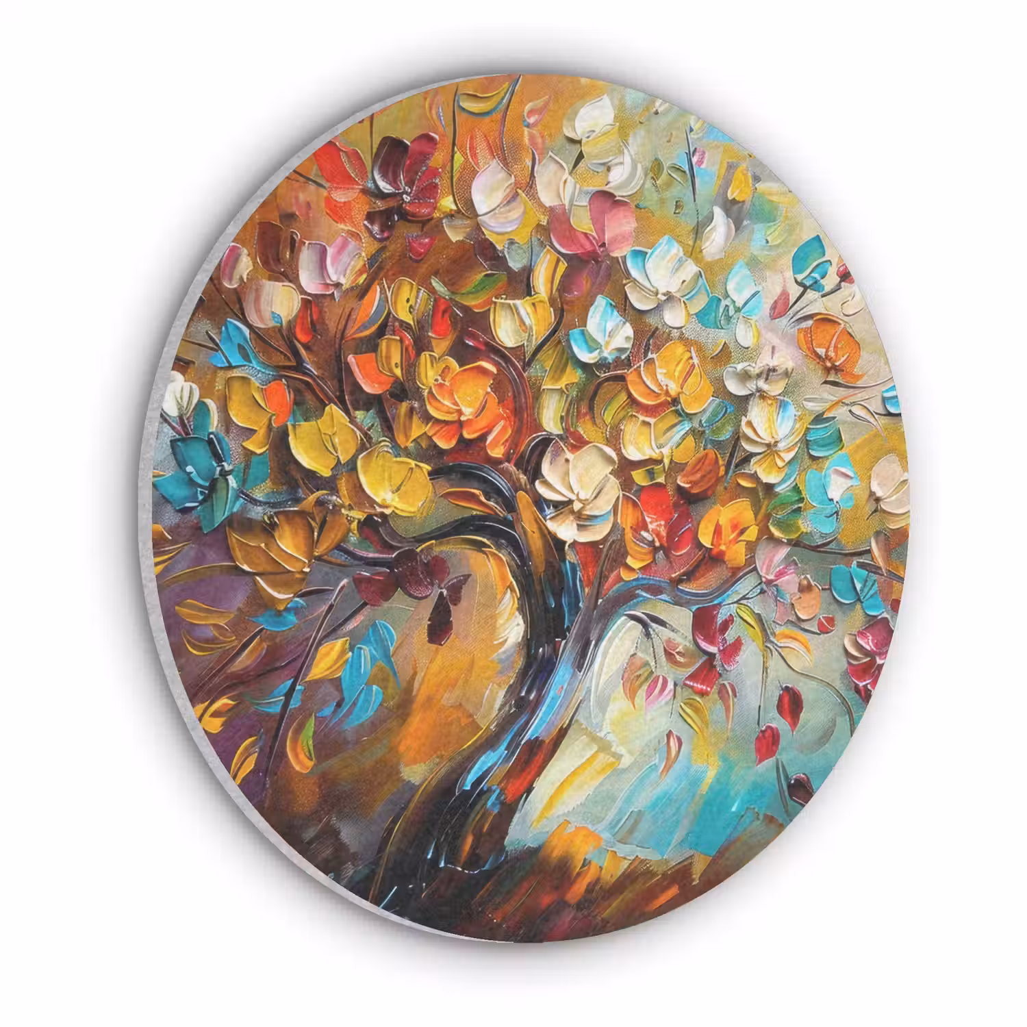 Boom - Abstract - Kleurrijk - Bloemen Akoestische PET Vilt - Rond klein -3d