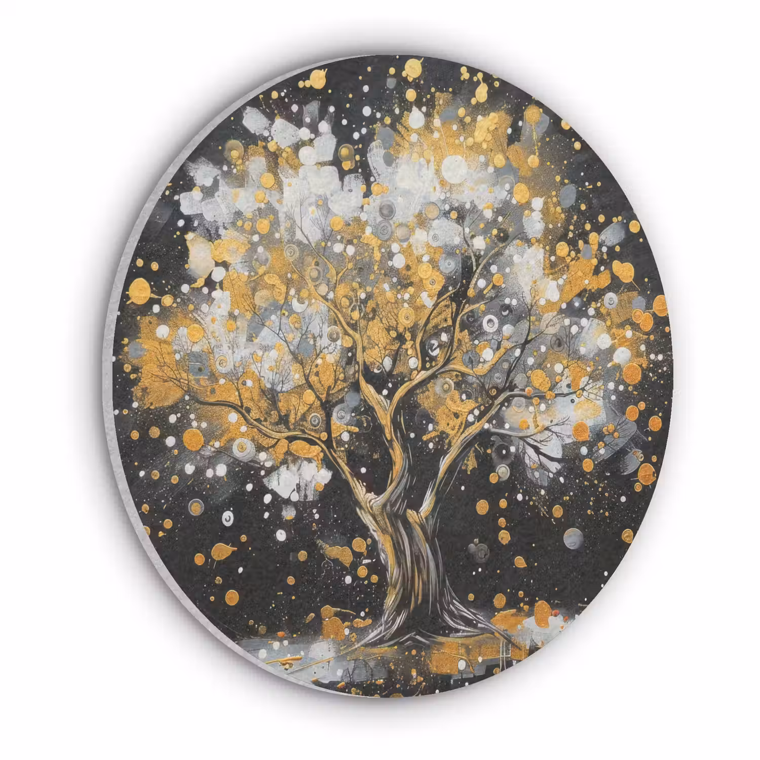Boom - Zwart - Goud - Wit - Modern Akoestische PET Vilt - Rond klein -3d