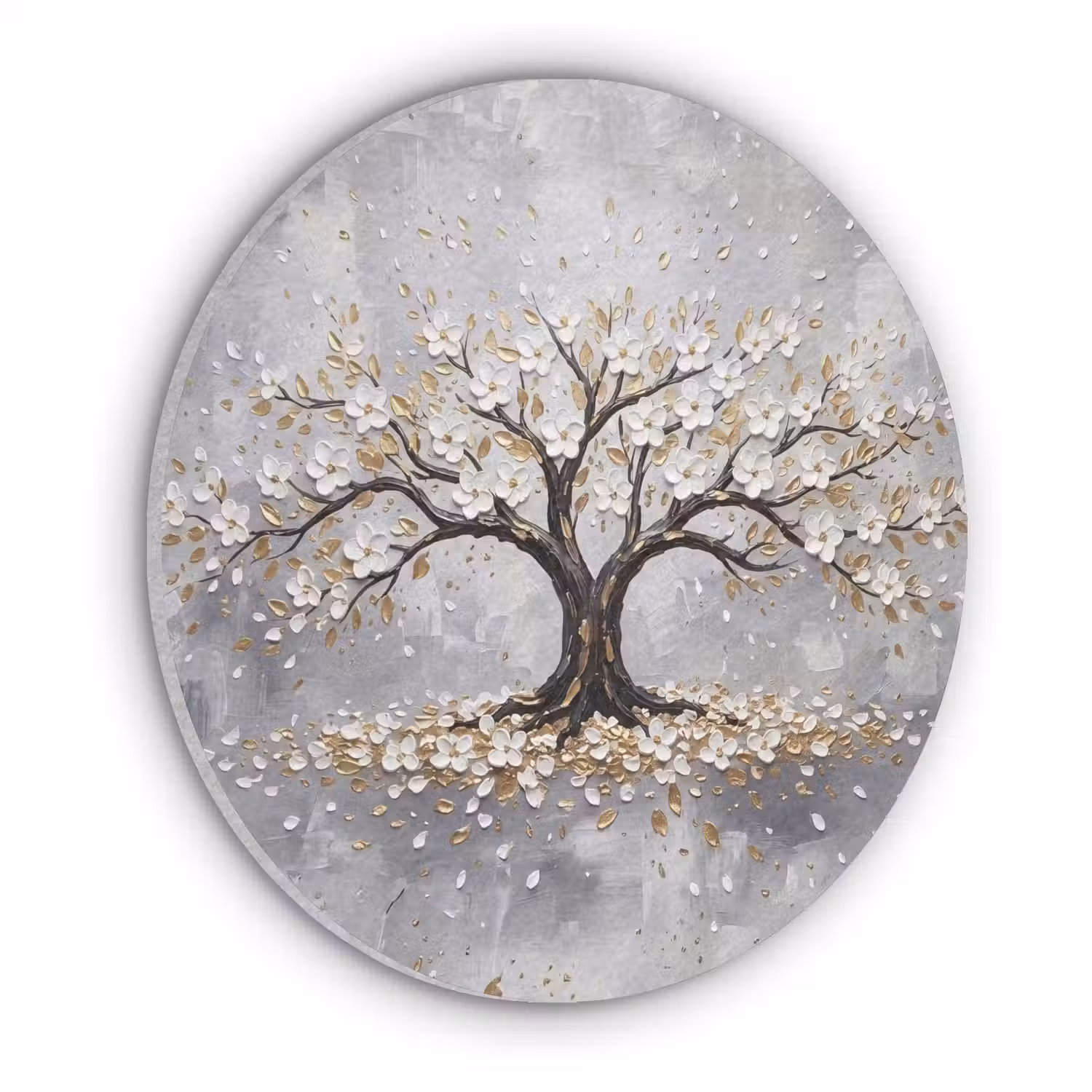 Boom - Bloemen - Natuur - Abstract - Wit Akoestische PET Vilt - Rond klein -3d