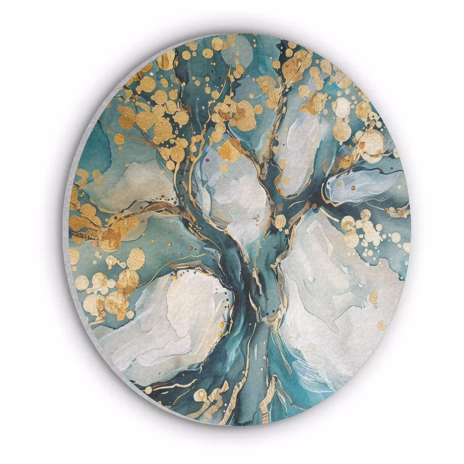 Boom - Modern - Verflook - Turquoise - Goud Akoestische PET Vilt - Rond klein -3d