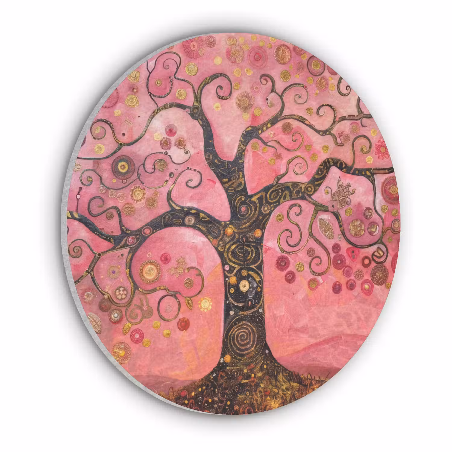 Boom - Levensboom - Roze - Goud Akoestische PET Vilt - Rond klein -3d