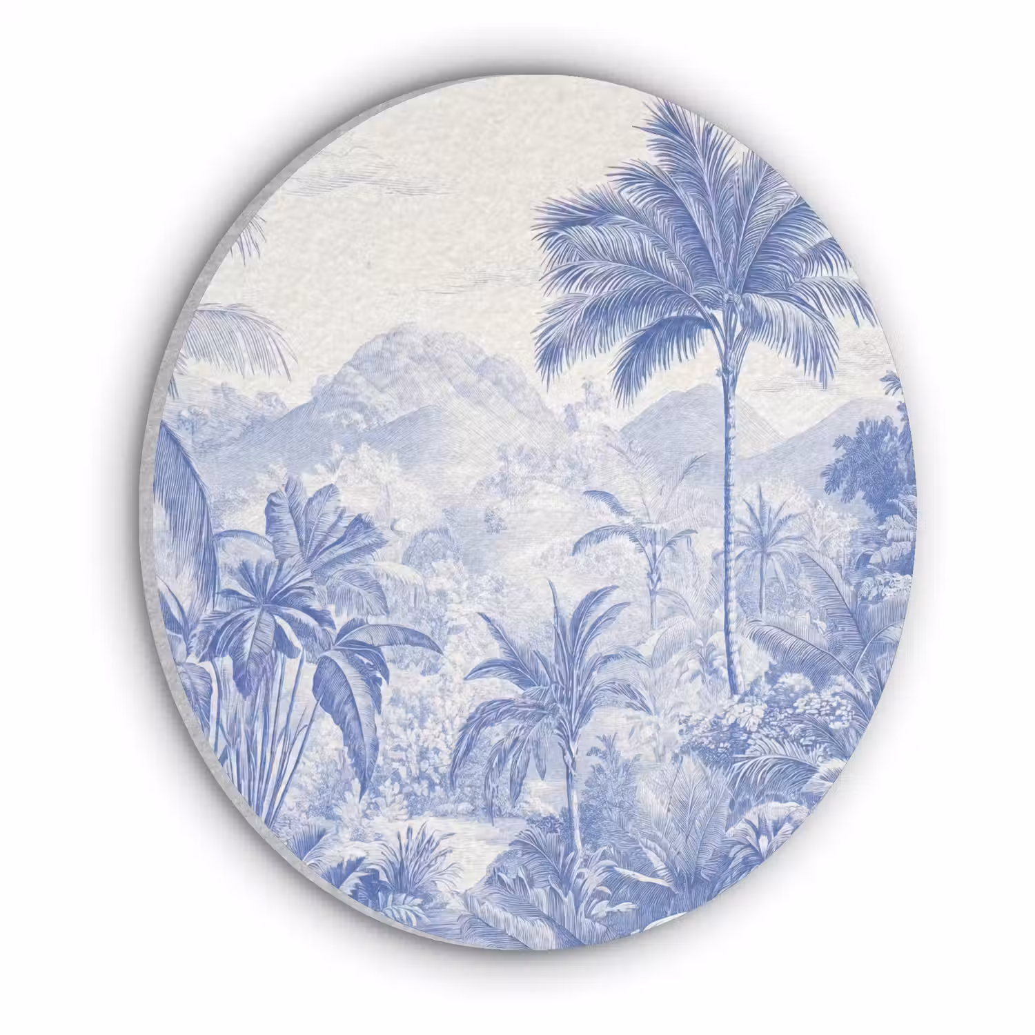 Tropisch - Jungle - Blauw Akoestische PET Vilt - Rond klein -3d