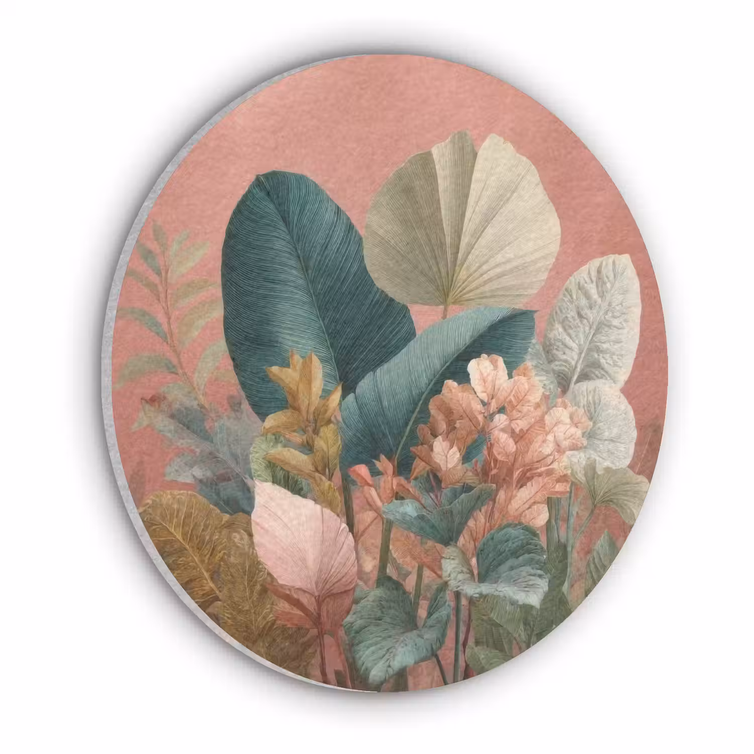 Tropische bladeren - Bloemen - Roze - groen Akoestische PET Vilt - Rond klein -3d
