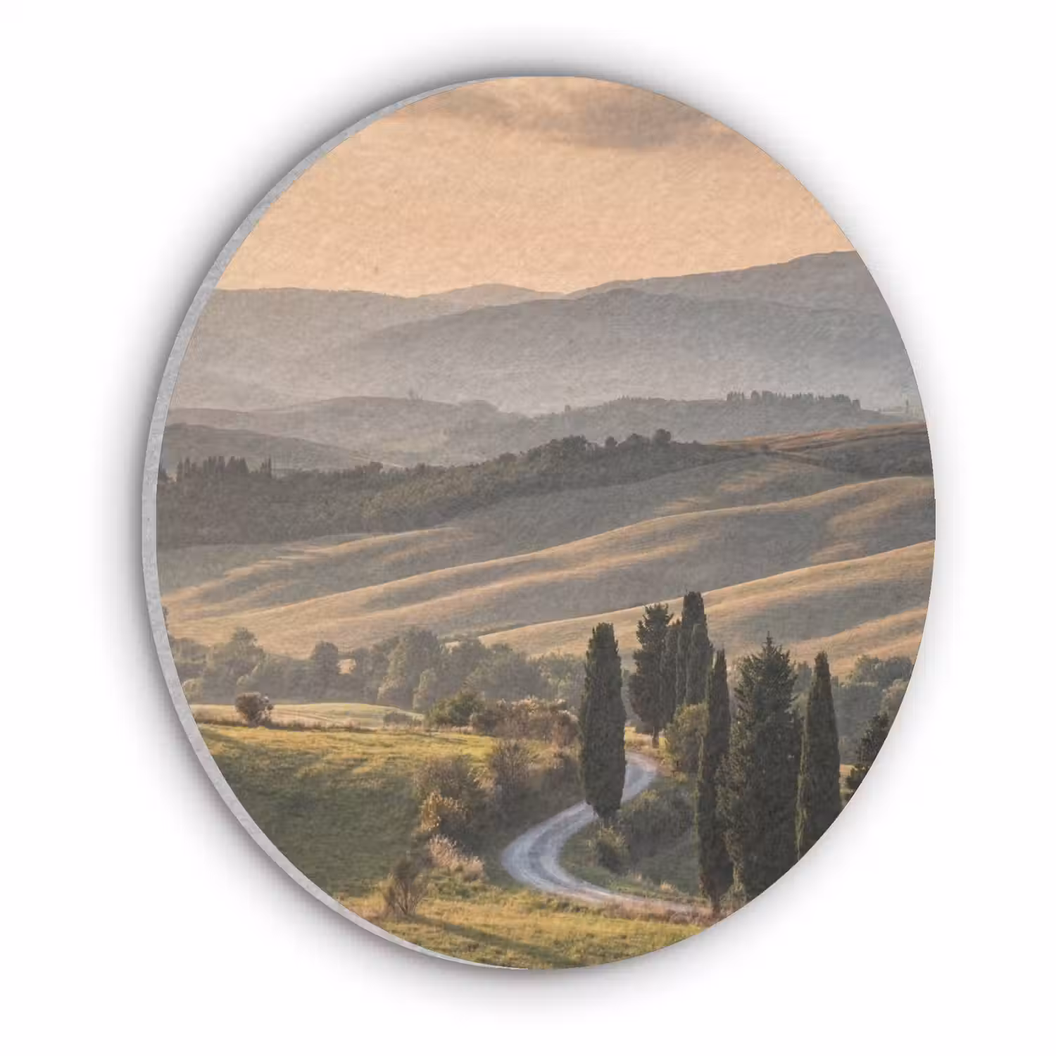 Toscaans - Landschap - Heuvels Akoestische PET Vilt - Rond klein -3d