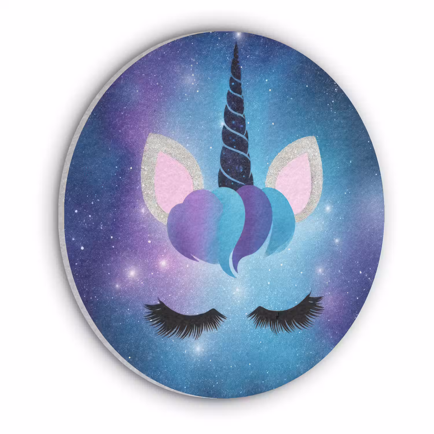 Eenhoorn - Sterren - Magisch - Blauw Akoestische PET Vilt - Rond klein -3d