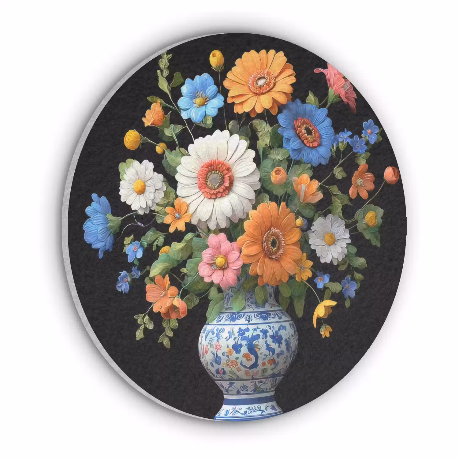 Vaas - Boeket - Bloemen - Kleur Akoestische PET Vilt - Rond klein -3d
