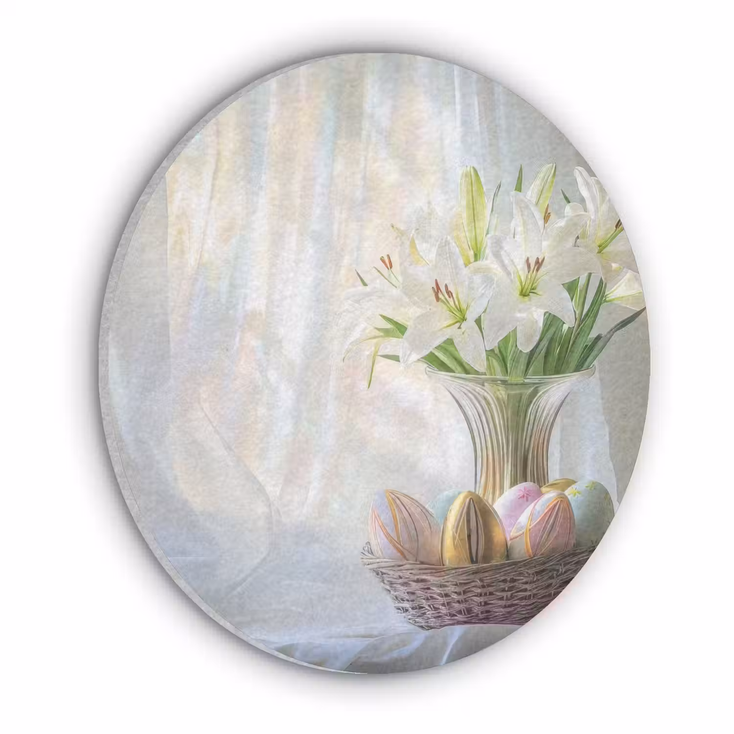 Vaas - Eieren - Bloemen Akoestische PET Vilt - Rond klein -3d