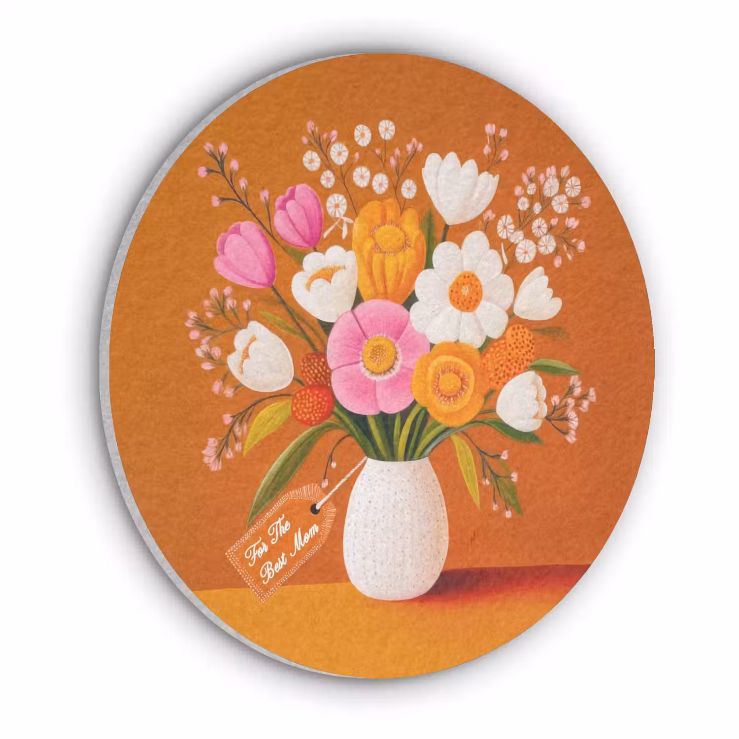 Vaas - Bloemen - Oranje Akoestische PET Vilt - Rond klein -3d