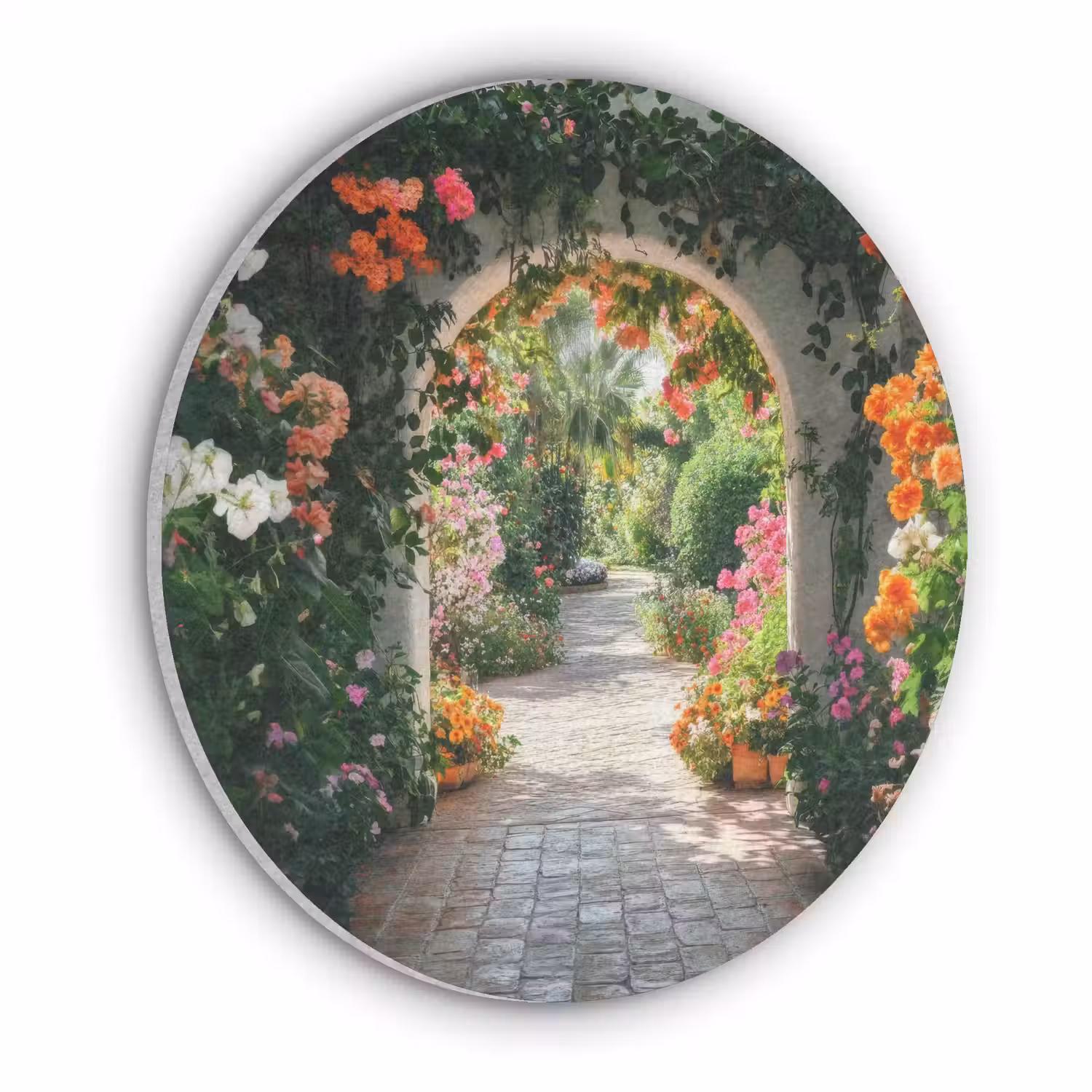 Doorkijk - Bloemen - Natuur - Bloementuin Akoestische PET Vilt - Rond klein -3d