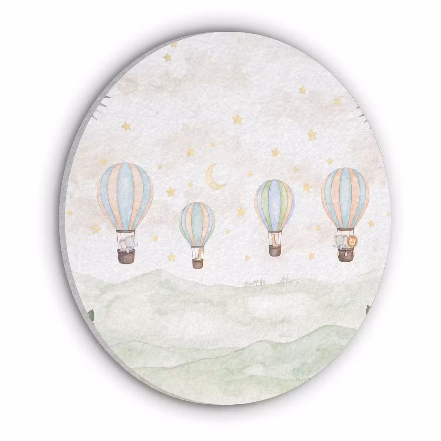 Aquarel - Luchtballonnen - Pastel Akoestische PET Vilt - Rond klein -3d