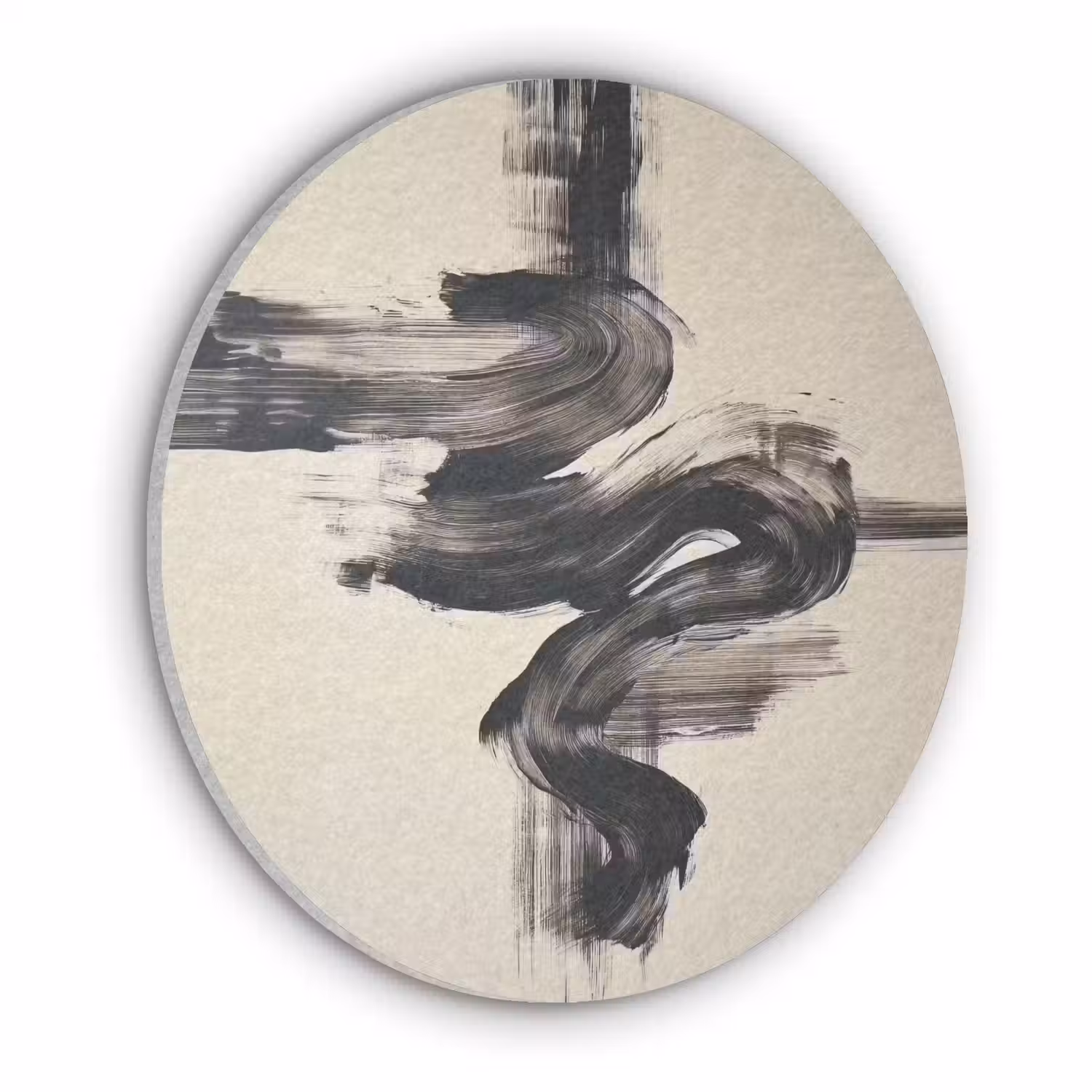 Golven - Penseelstreken - Beige - Minimalistisch Akoestische PET Vilt - Rond klein -3d