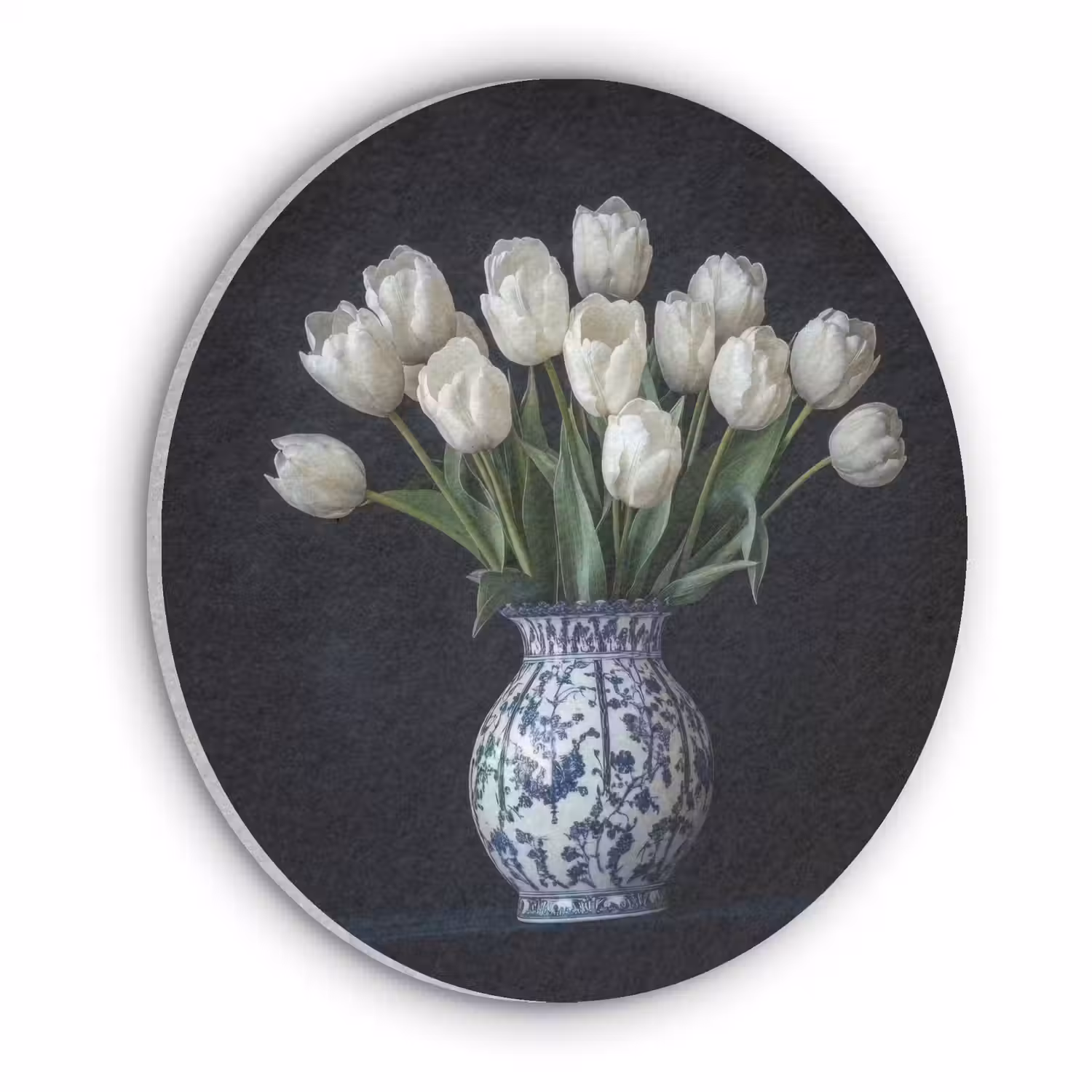 Wit - Bloemen - Tulpen - Vaas Akoestische PET Vilt - Rond klein -3d