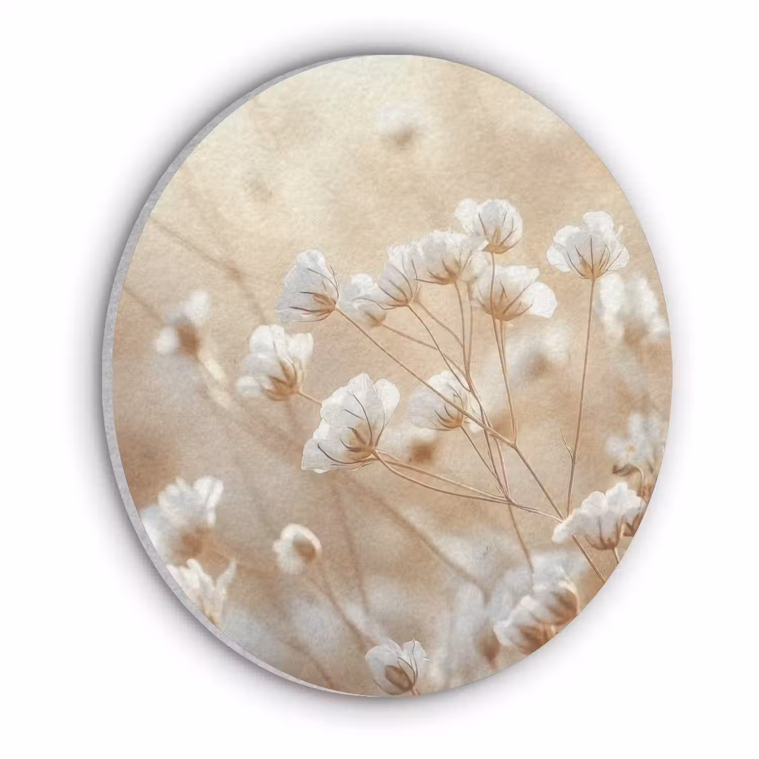 Wilde - Bloemen - Wit Akoestische PET Vilt - Rond klein -3d