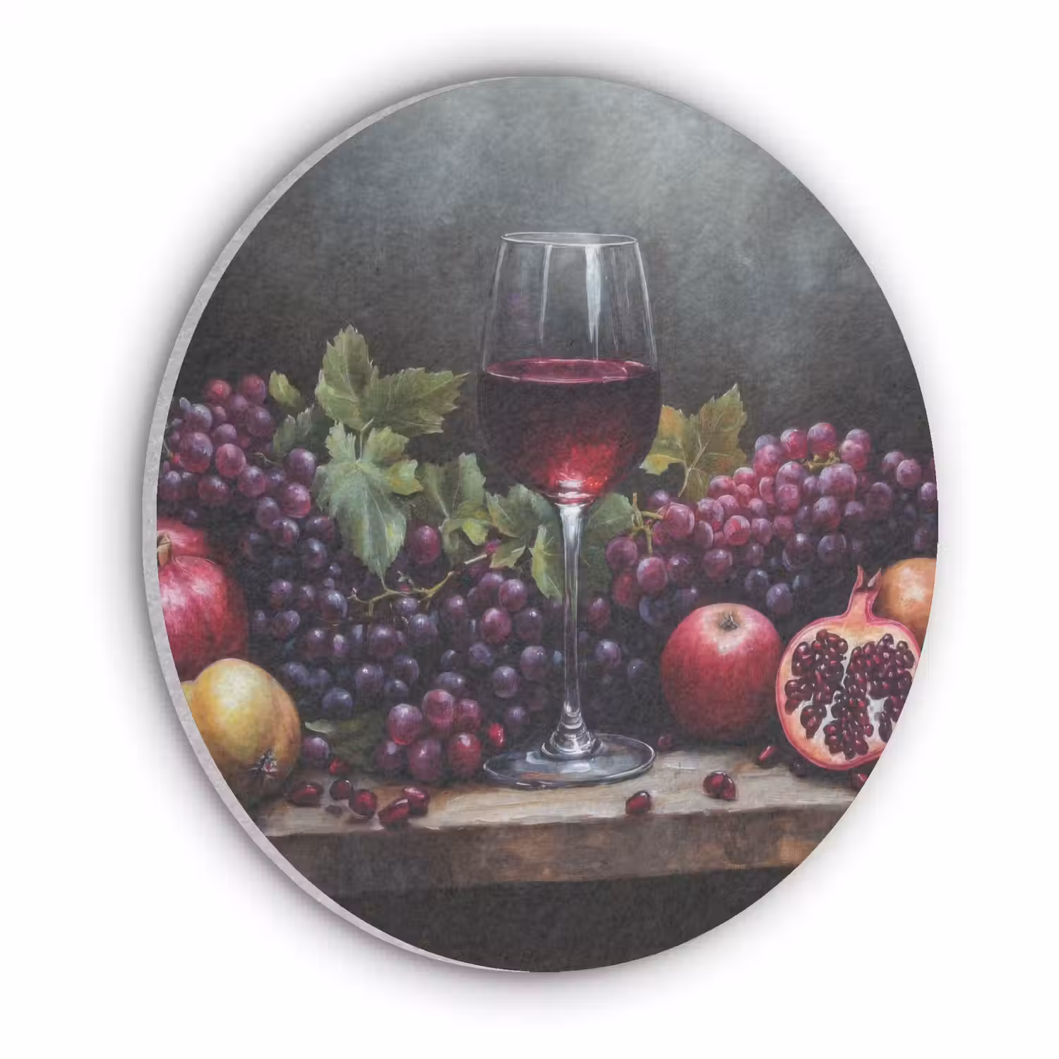 Wijn - Fruit - Stilleven Akoestische PET Vilt - Rond klein -3d