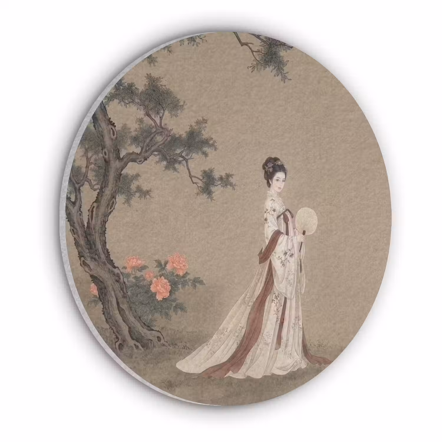 Vrouw - Azië - Kunst - Beige Akoestische PET Vilt - Rond klein -3d
