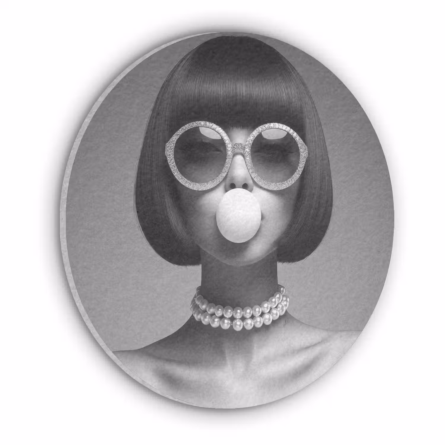 Vrouw - Zwart Wit - Ketting - Zonnebril Akoestische PET Vilt - Rond klein -3d