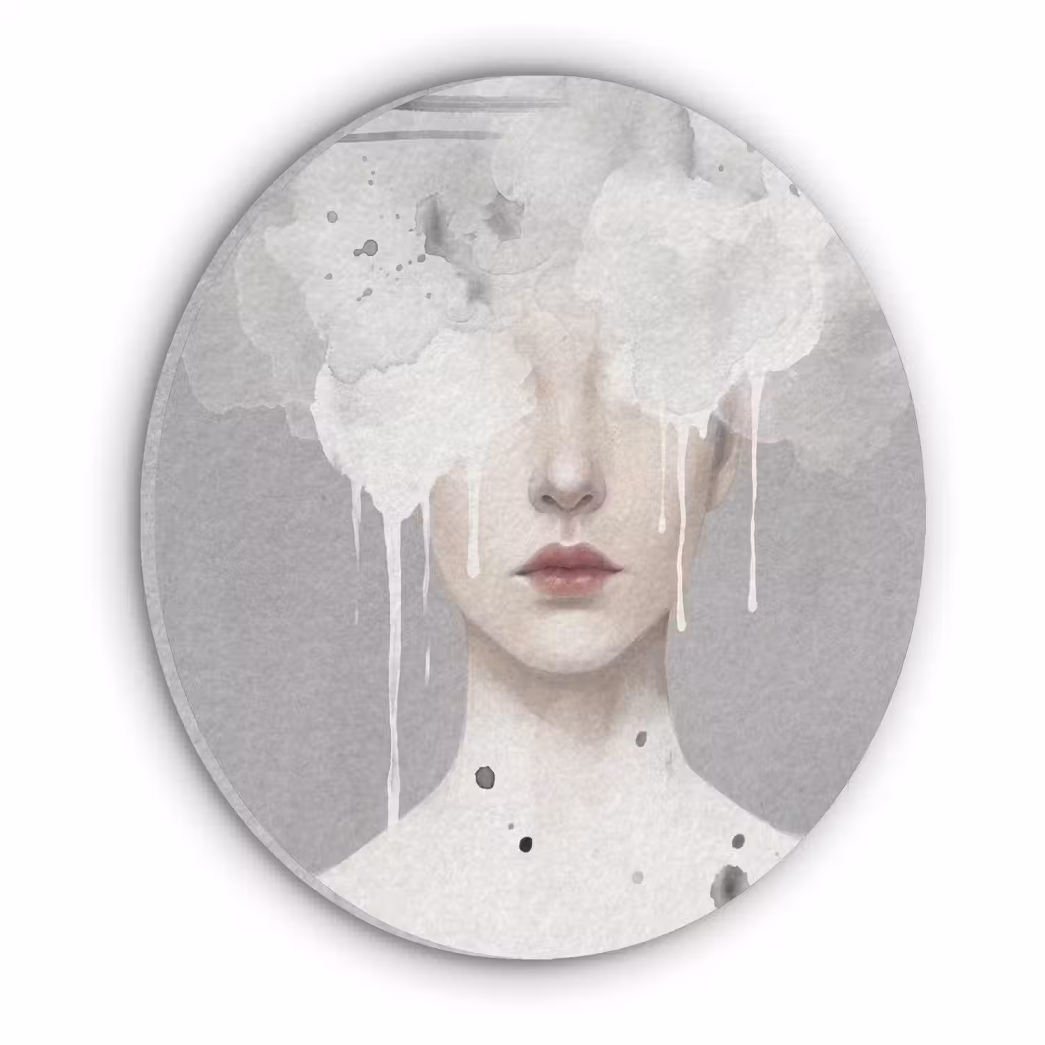 Vrouw - Wolk - Grijs Akoestische PET Vilt - Rond klein -3d