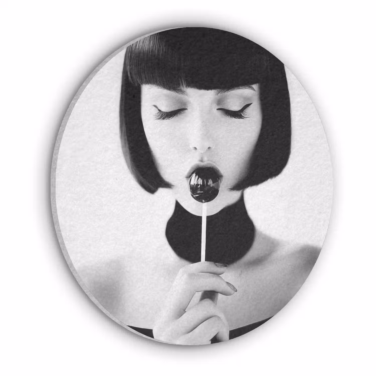Vrouw - Lolly - Zwart - Wit Akoestische PET Vilt - Rond klein -3d
