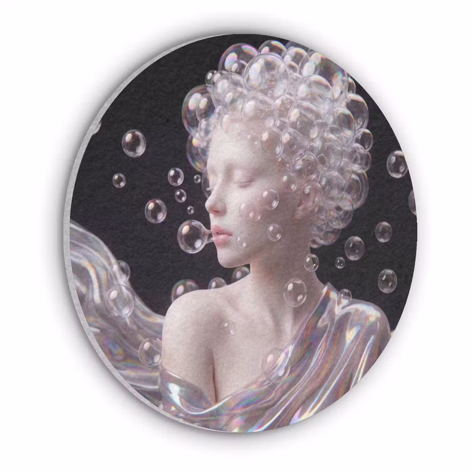 Vrouw - Bellen - Abstract - Kleurrijk Akoestische PET Vilt - Rond klein -3d