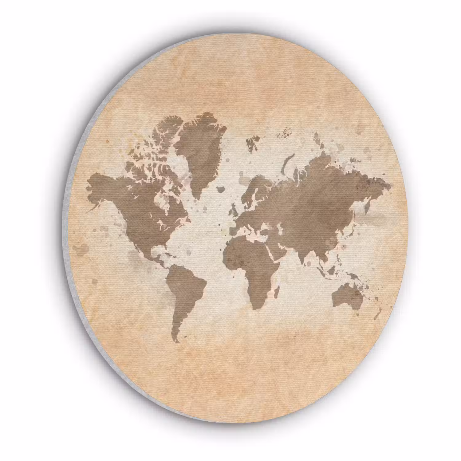 Wereldkaart - Beige - Bruin Akoestische PET Vilt - Rond klein -3d
