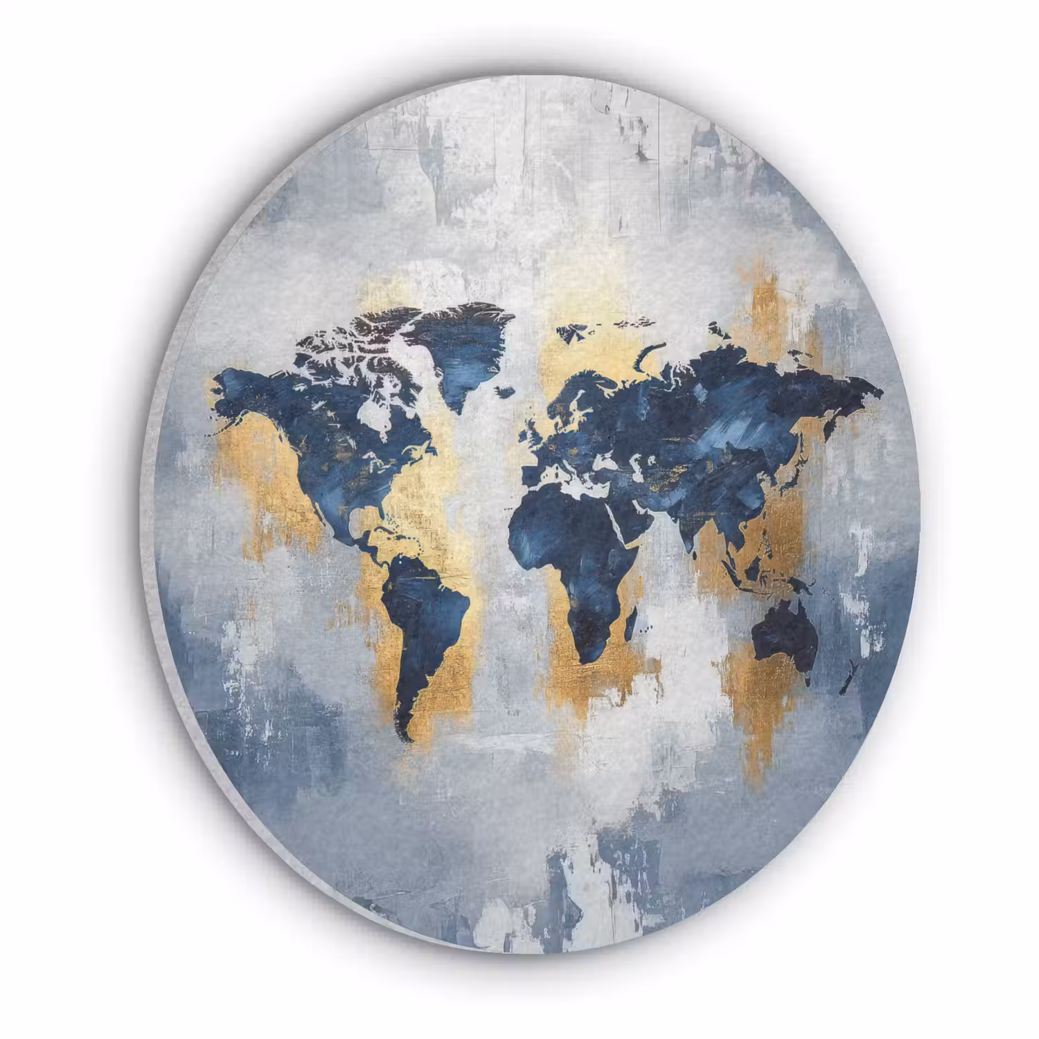 Wereldkaart - Blauw - Abstract Akoestische PET Vilt - Rond klein -3d