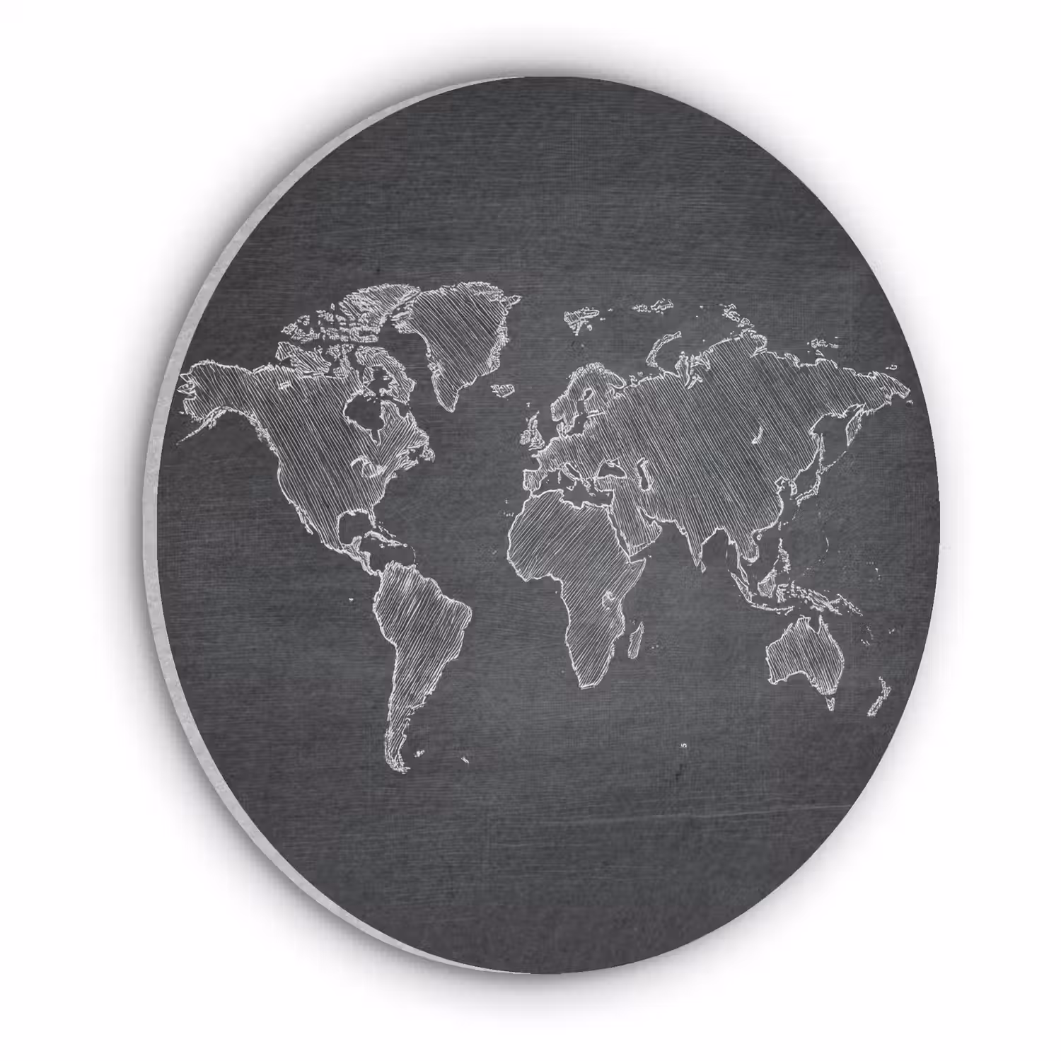 Wereldkaart - Krijt - Zwart - minimalistisch Akoestische PET Vilt - Rond klein -3d