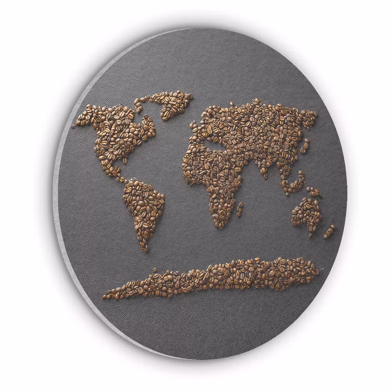 Wereldkaart - Koffie - Grijs Akoestische PET Vilt - Rond klein -3d