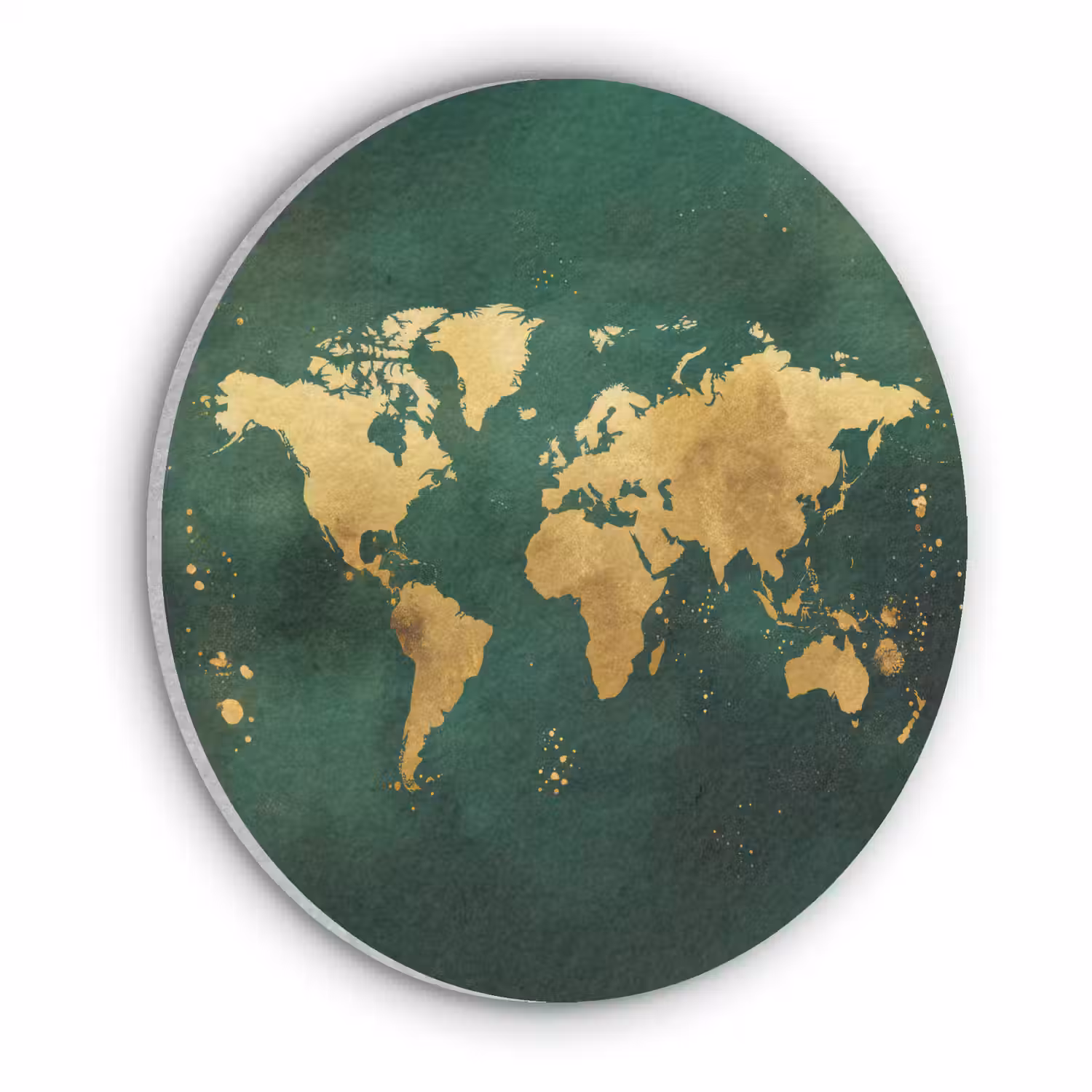 Wereldkaart - Groen - Goud Akoestische PET Vilt - Rond klein -3d
