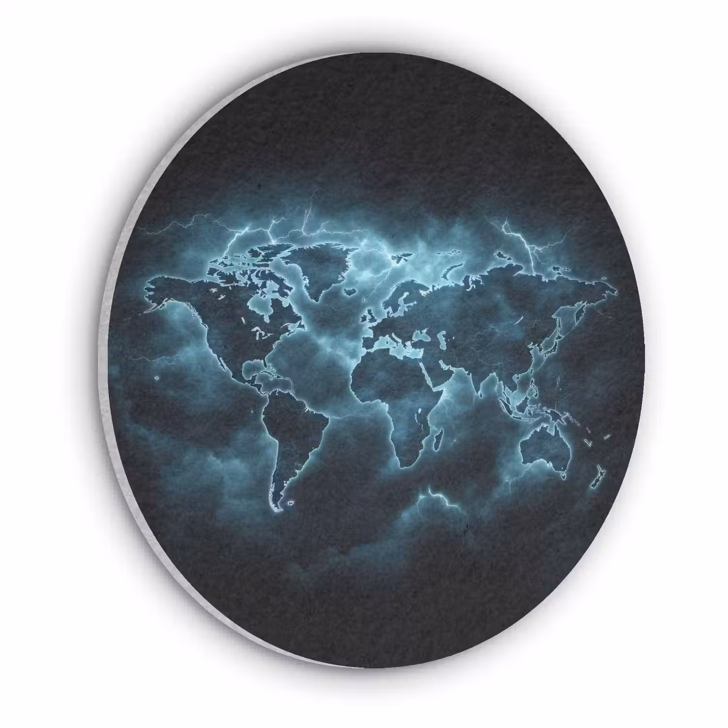 Wereldkaart - Bliksem - Blauw Akoestische PET Vilt - Rond klein -3d