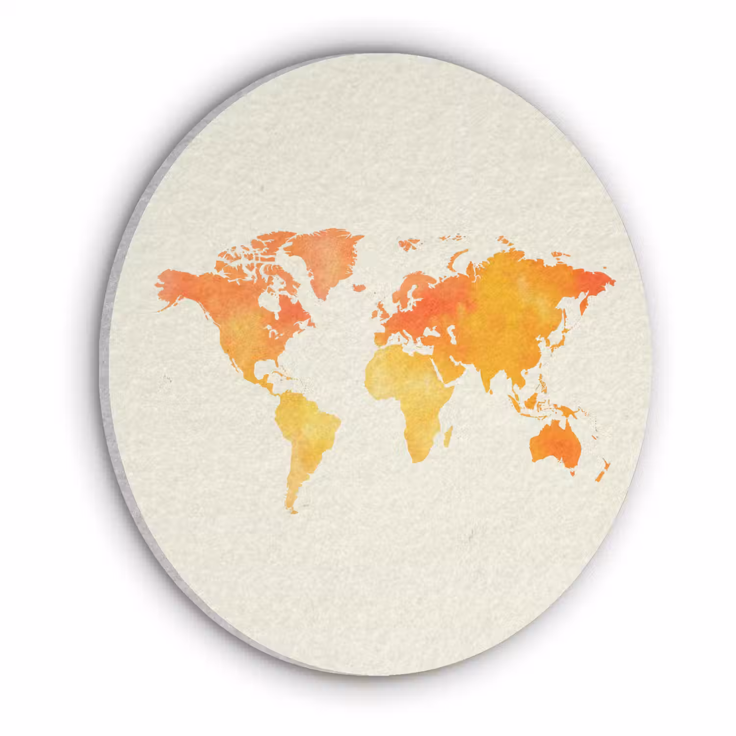 Wereldkaart - Oranje - Kleurrijk Akoestische PET Vilt - Rond klein -3d