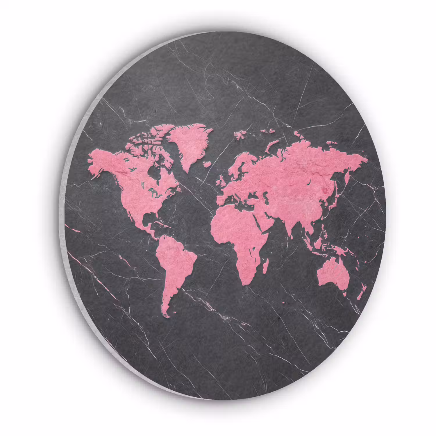 Wereldkaart - Roze - Marmer Akoestische PET Vilt - Rond klein -3d