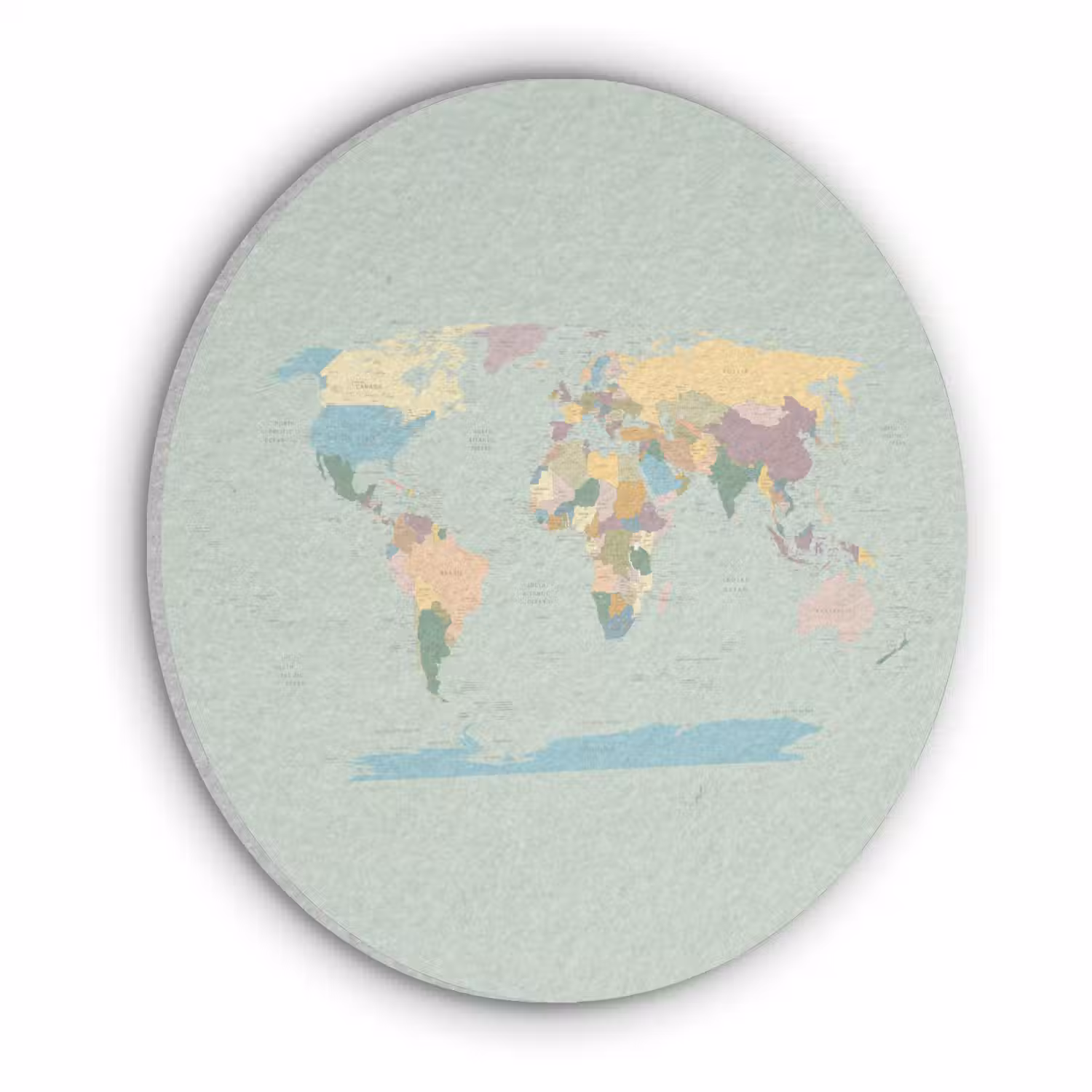 Wereldkaart - Realistisch - Kaart Akoestische PET Vilt - Rond klein -3d