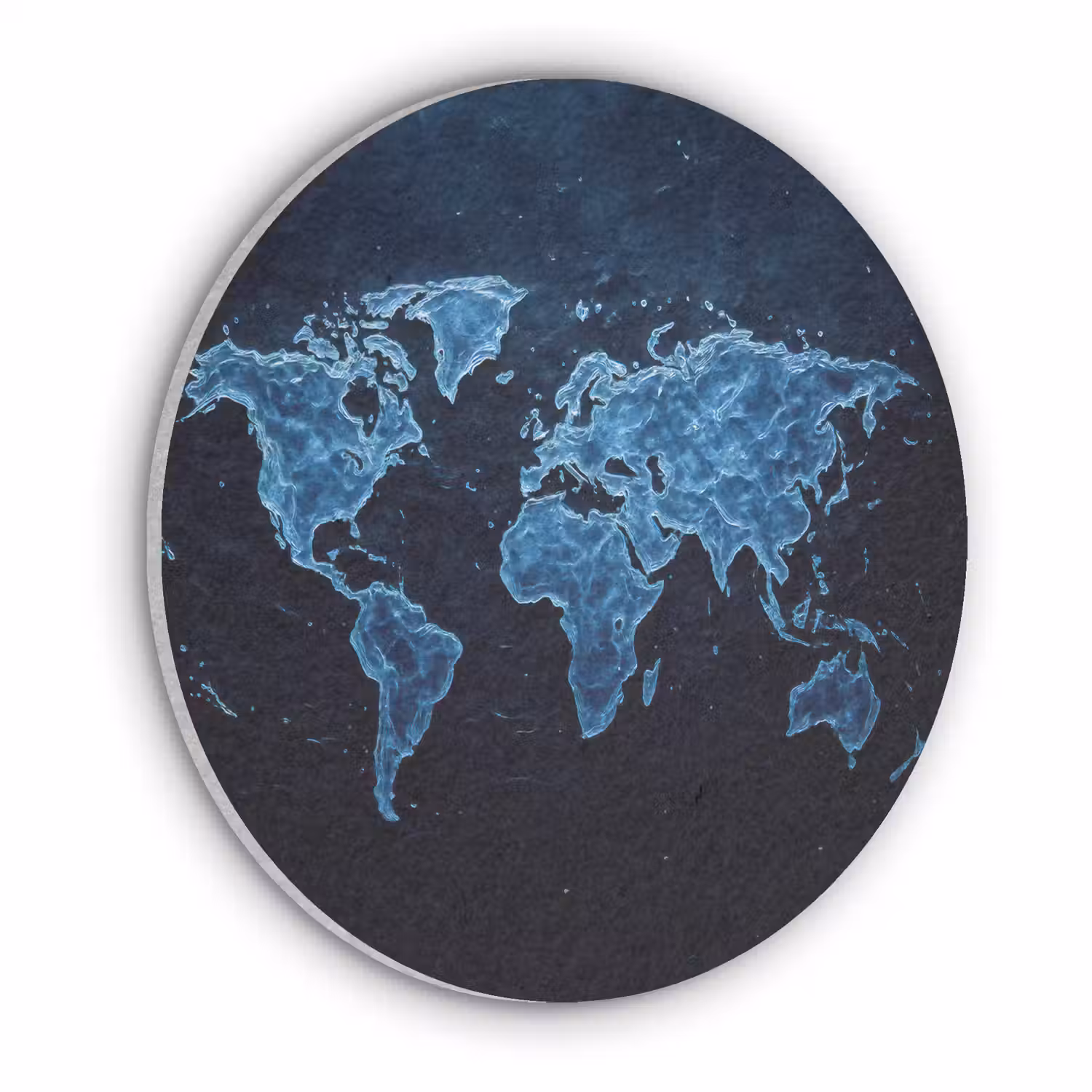 Wereldkaart - Waterstructuur - Blauw Akoestische PET Vilt - Rond klein -3d